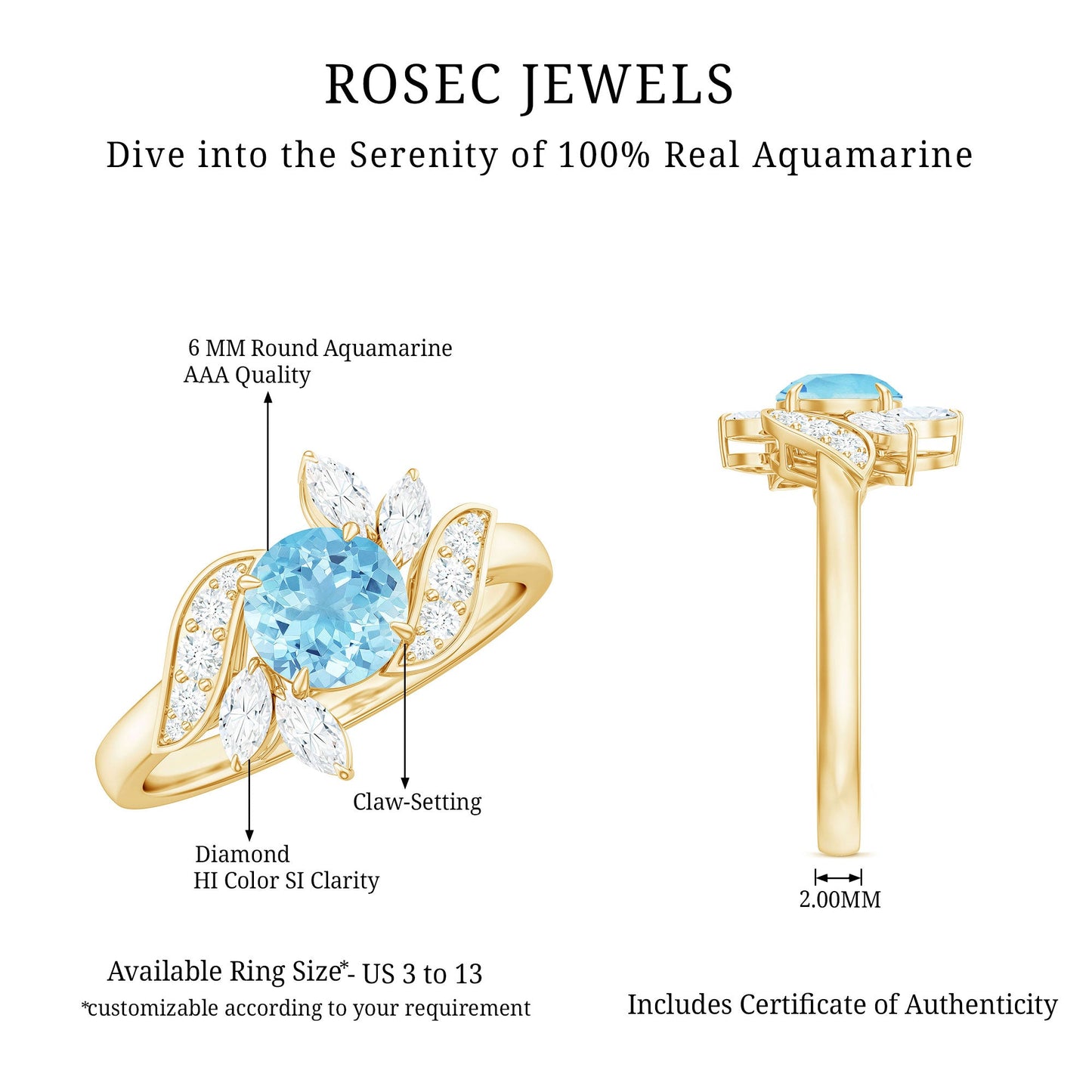 1.25 CT Aquamarine and Diamond Flower Cocktail Ring