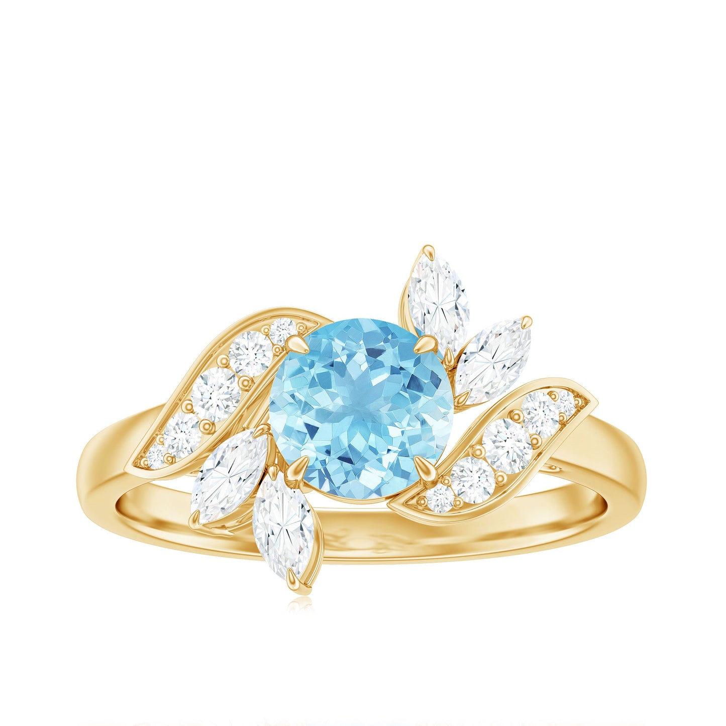 1.25 CT Aquamarine and Diamond Flower Cocktail Ring