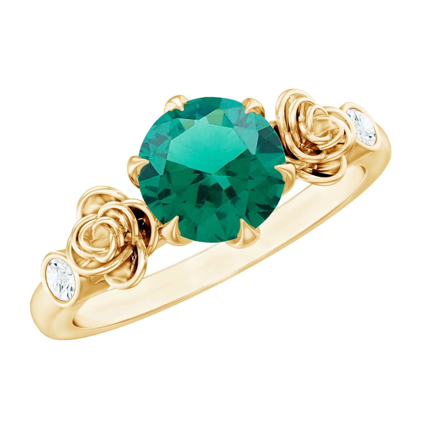 Certified 8 mm Lab Grown Emerald Diamond Engagement Ring with Flower