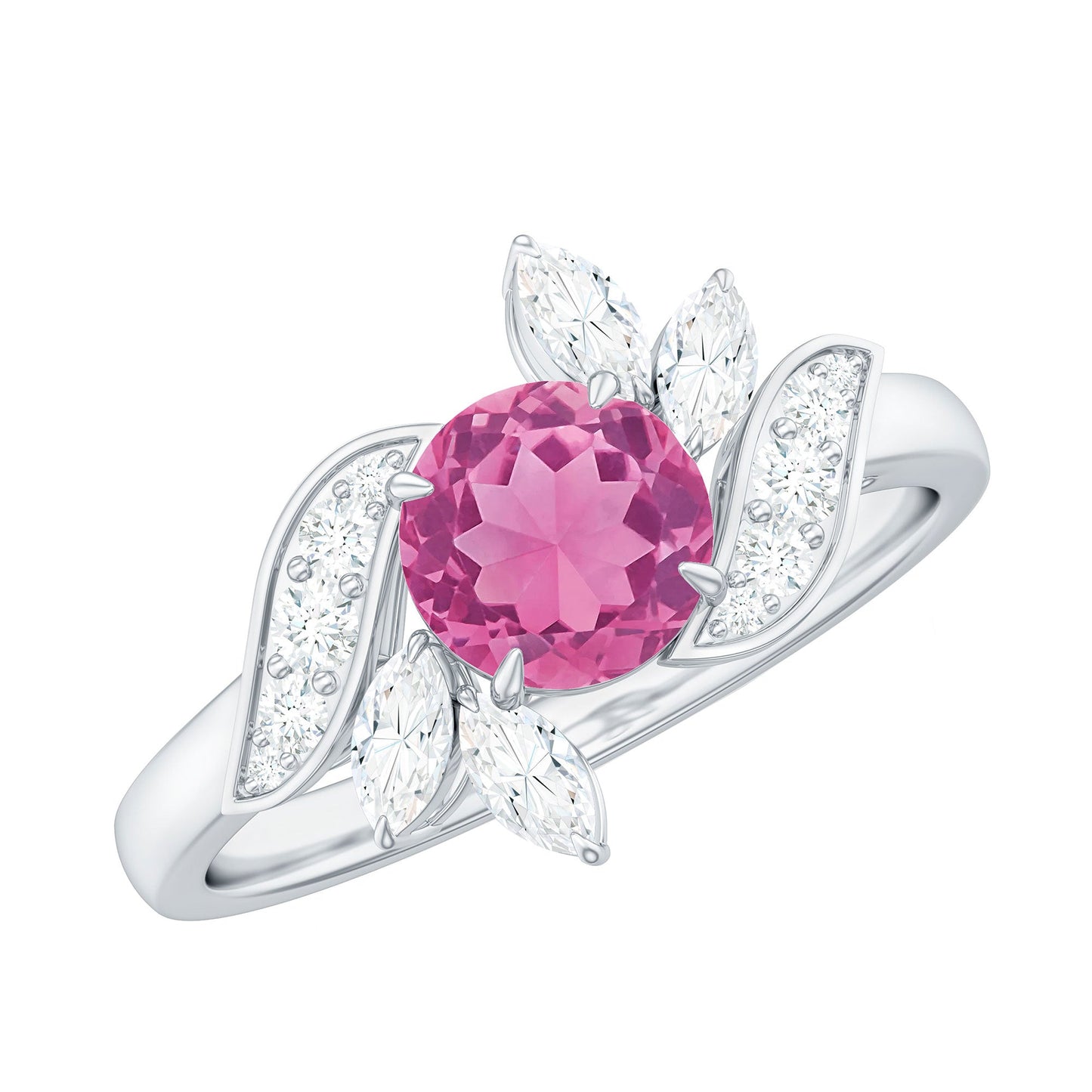Pink Tourmaline Flower Engagement Ring with Moissanite