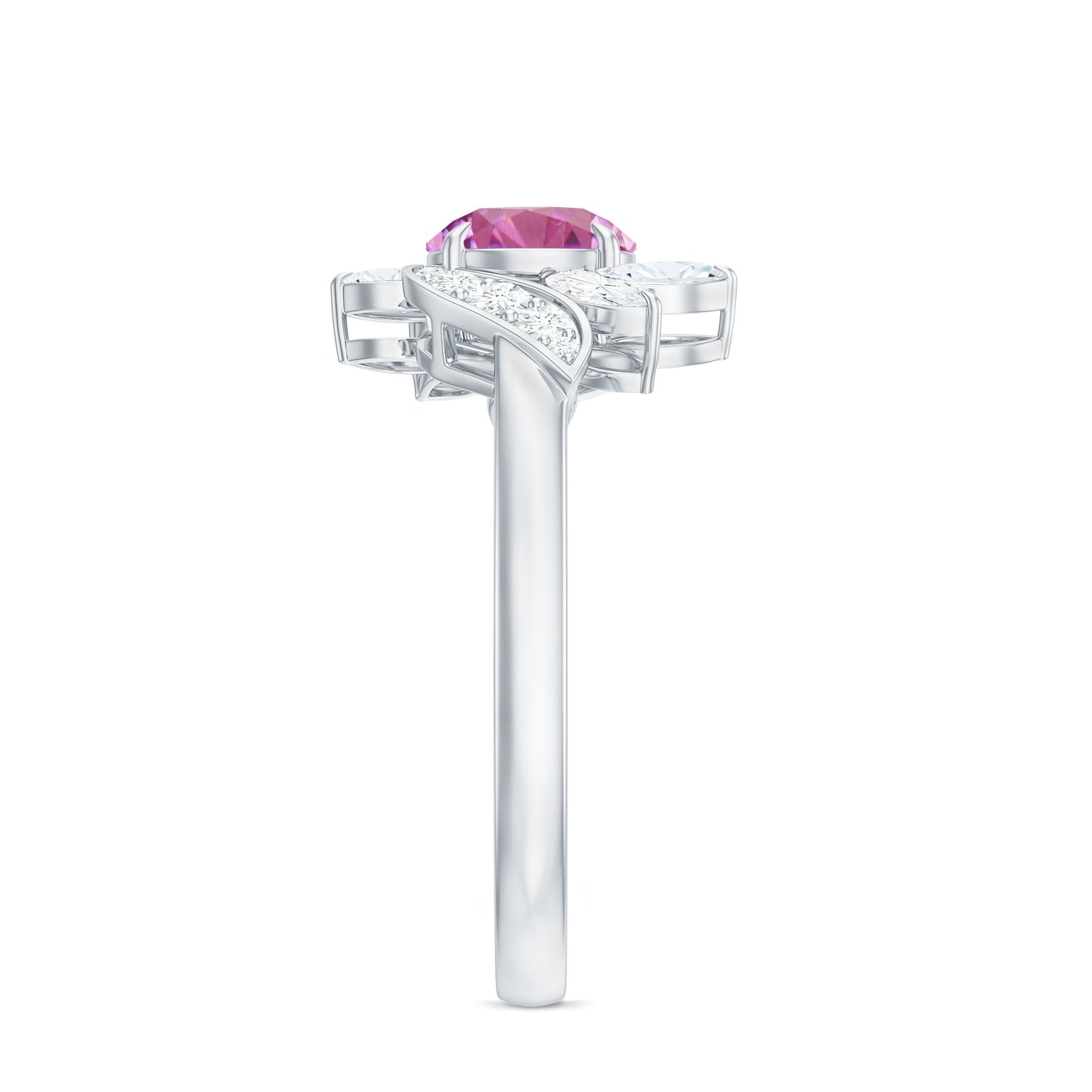 Pink Tourmaline Flower Engagement Ring with Moissanite