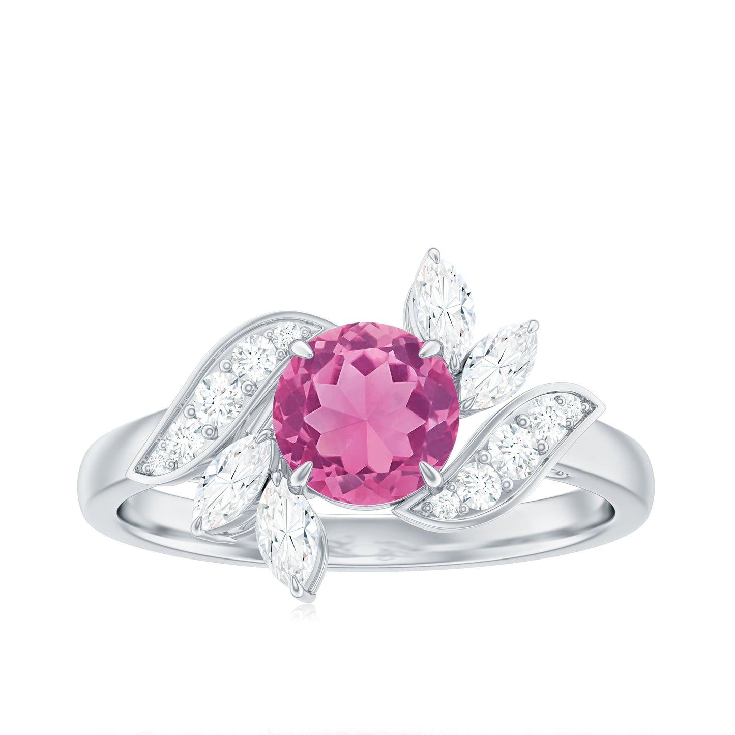 Pink Tourmaline Flower Engagement Ring with Moissanite