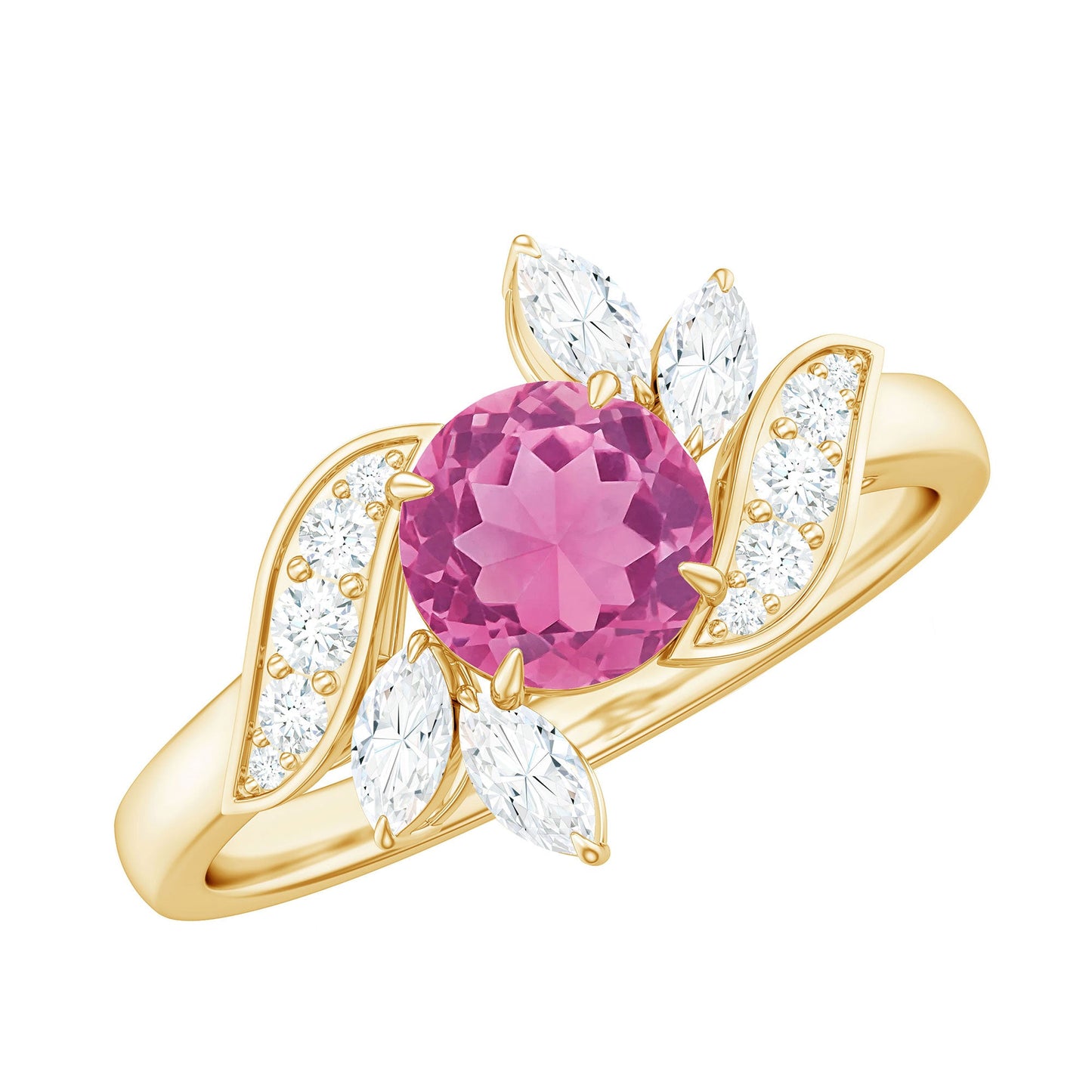 Pink Tourmaline Flower Engagement Ring with Moissanite