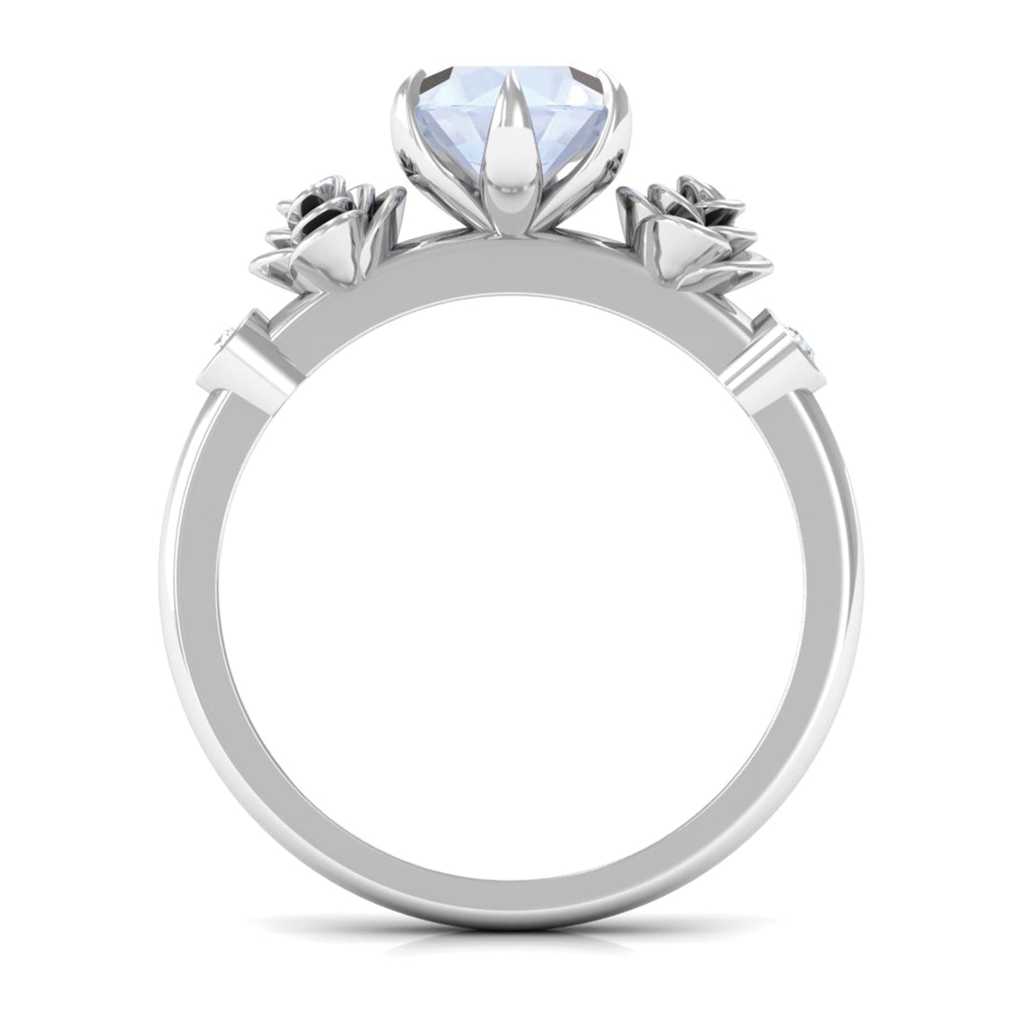 Claw Set Solitaire Moonstone Flower Ring with Diamond