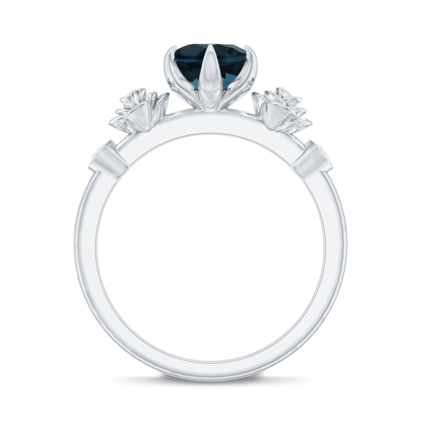 Round London Blue Topaz Rose Engagement Ring with Diamond