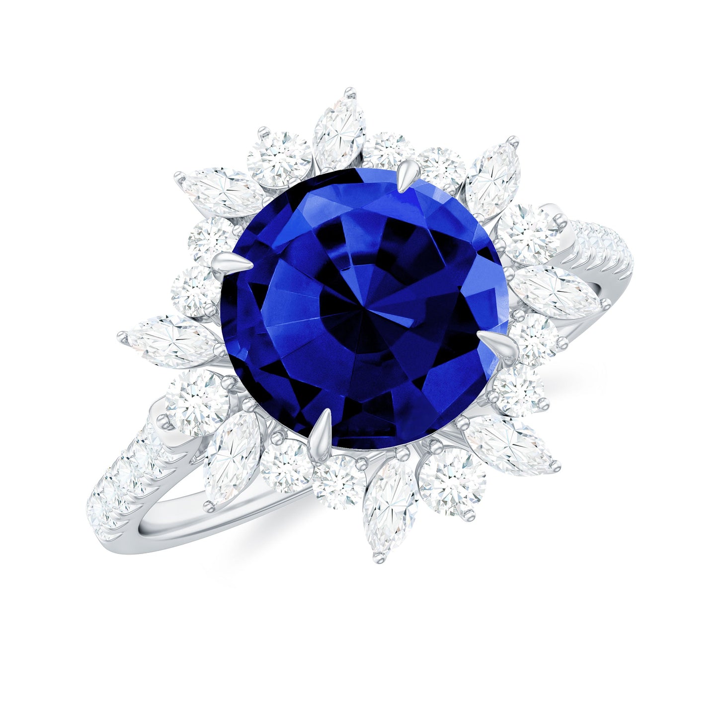 Certified 2.7 Carat Lab Grown Blue Sapphire Engagement Ring with Diamond Halo