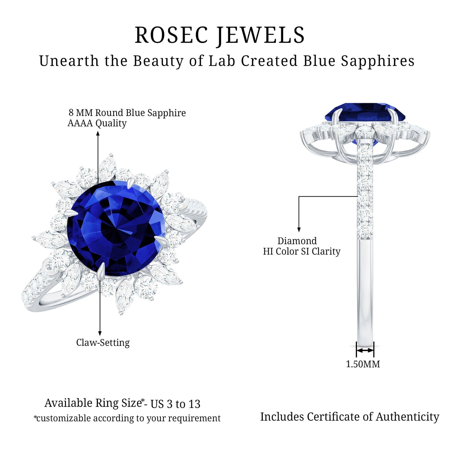 Certified 2.7 Carat Lab Grown Blue Sapphire Engagement Ring with Diamond Halo