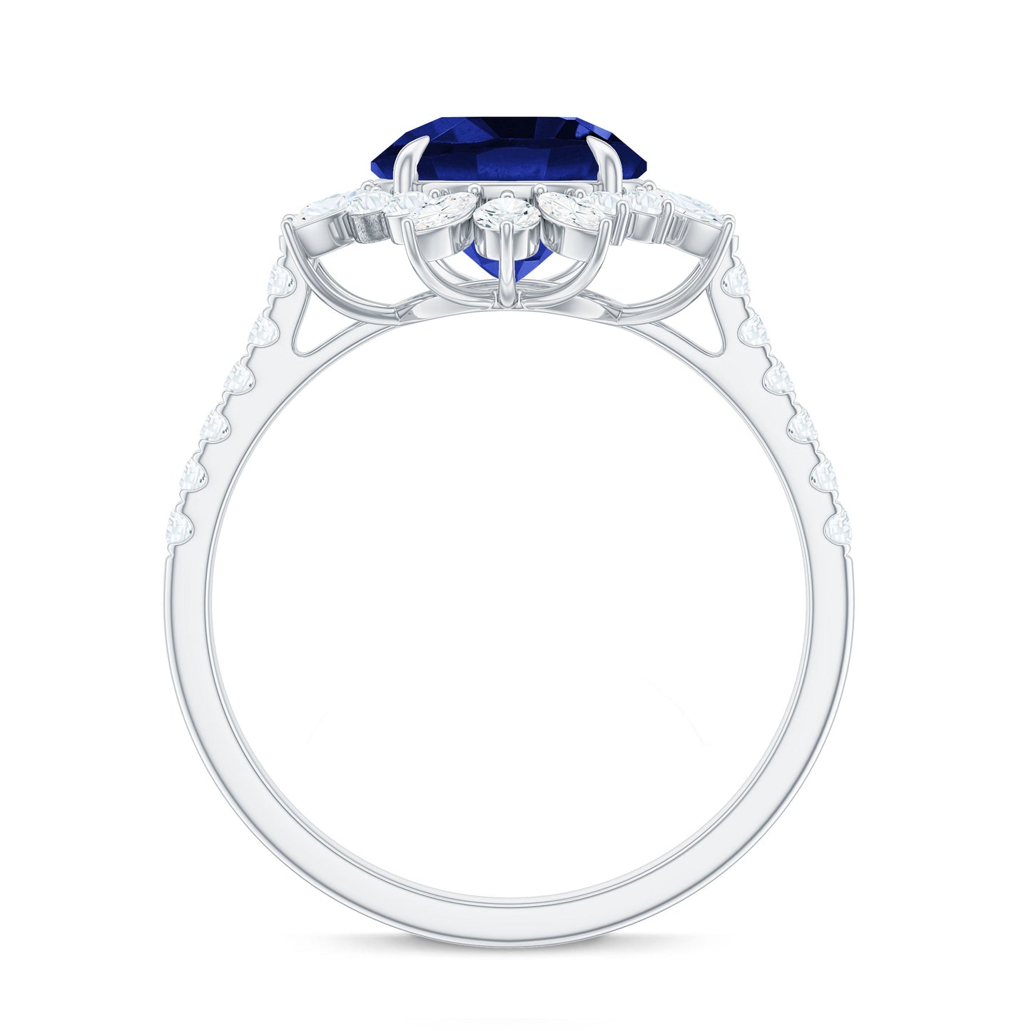Certified 2.7 Carat Lab Grown Blue Sapphire Engagement Ring with Diamond Halo