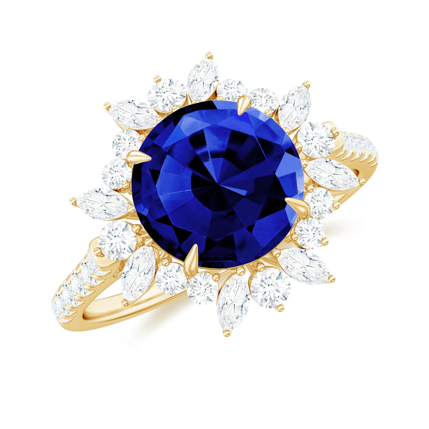 Certified 2.7 Carat Lab Grown Blue Sapphire Engagement Ring with Diamond Halo