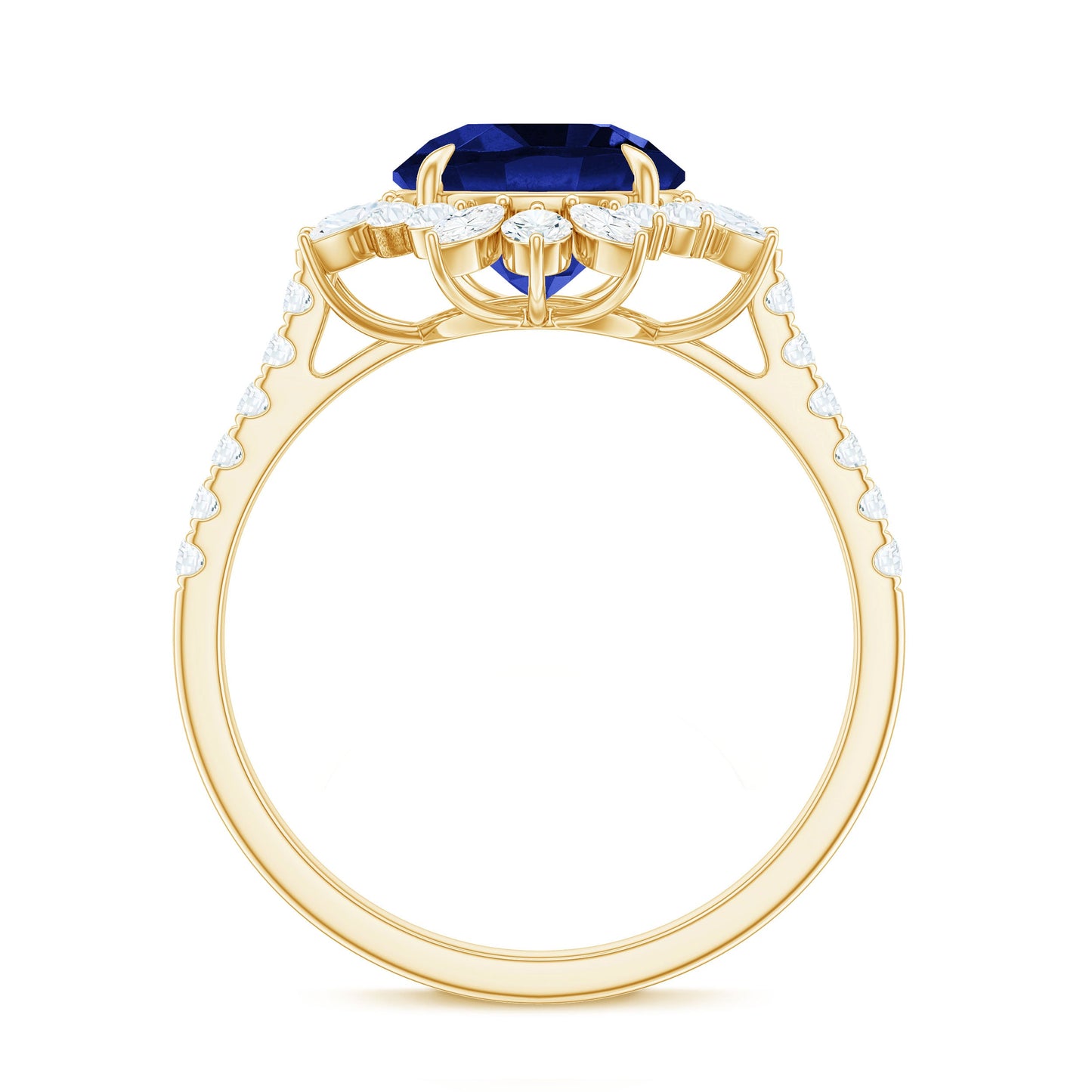Certified 2.7 Carat Lab Grown Blue Sapphire Engagement Ring with Diamond Halo