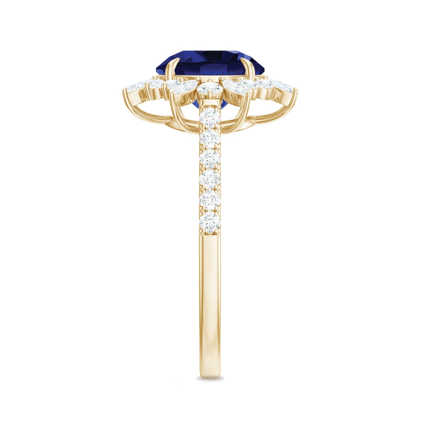 Certified 2.7 Carat Lab Grown Blue Sapphire Engagement Ring with Diamond Halo