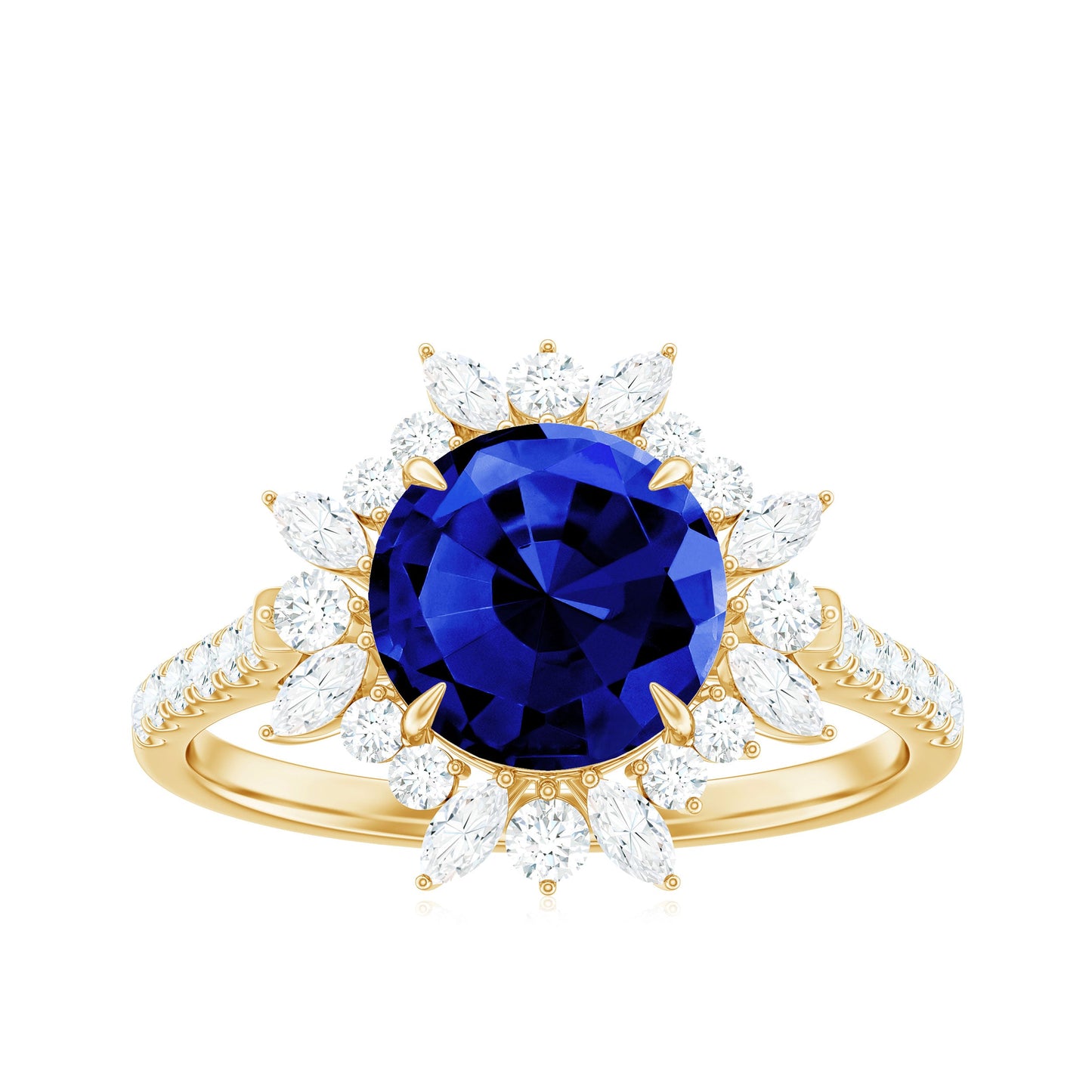 Certified 2.7 Carat Lab Grown Blue Sapphire Engagement Ring with Diamond Halo