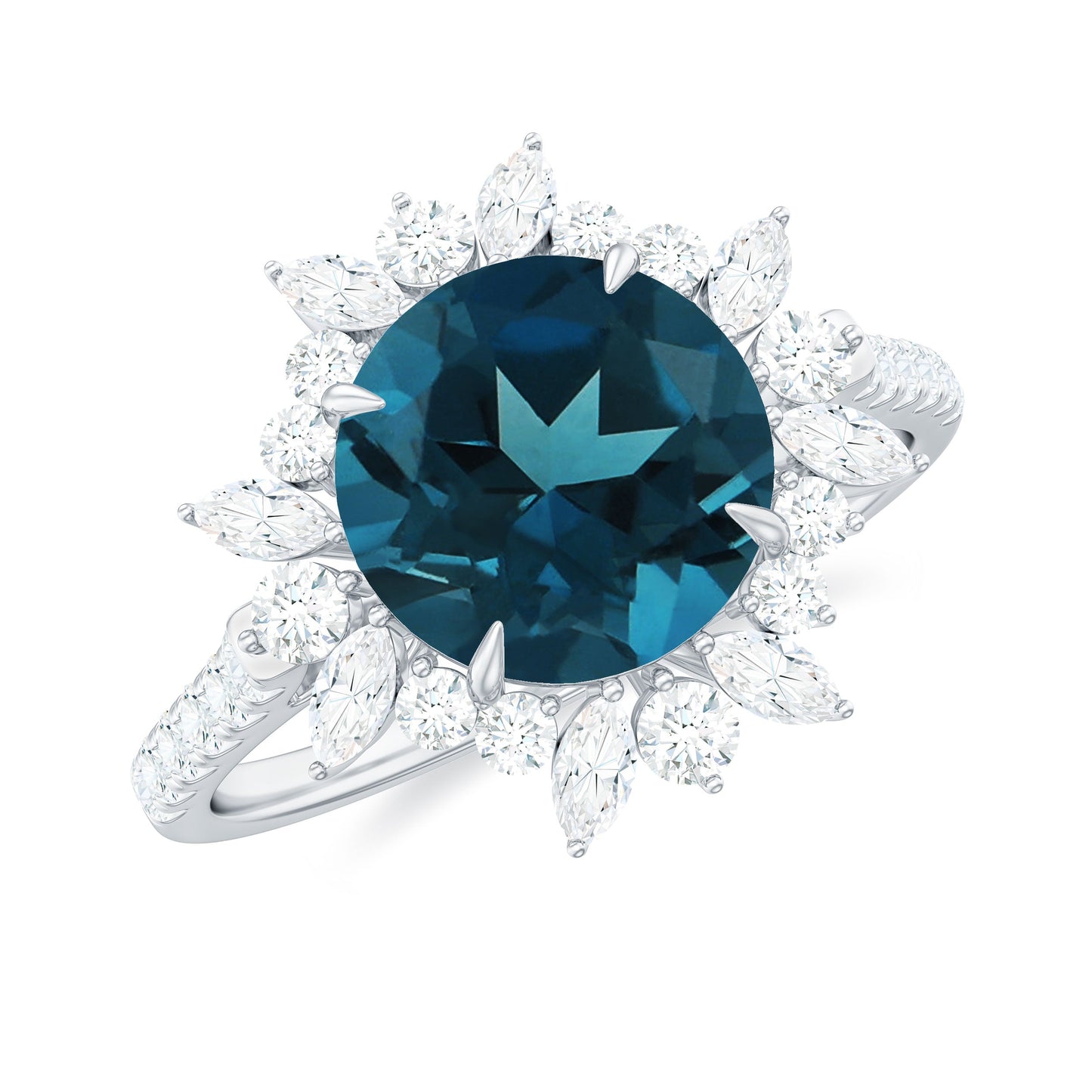 Certified London Blue Topaz and Diamond Statement Engagement Ring