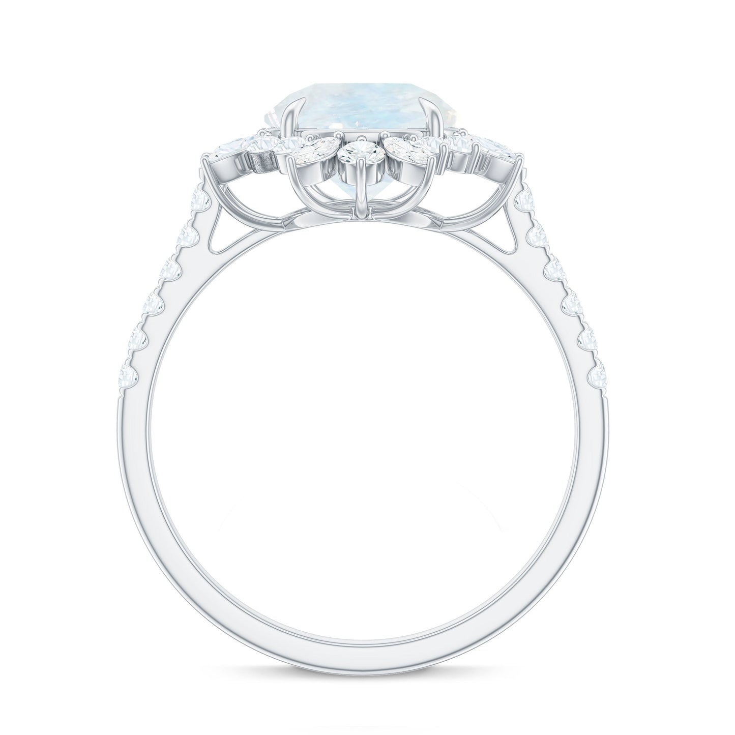 Round Moonstone Statement Ring with Moissanite Floral Halo