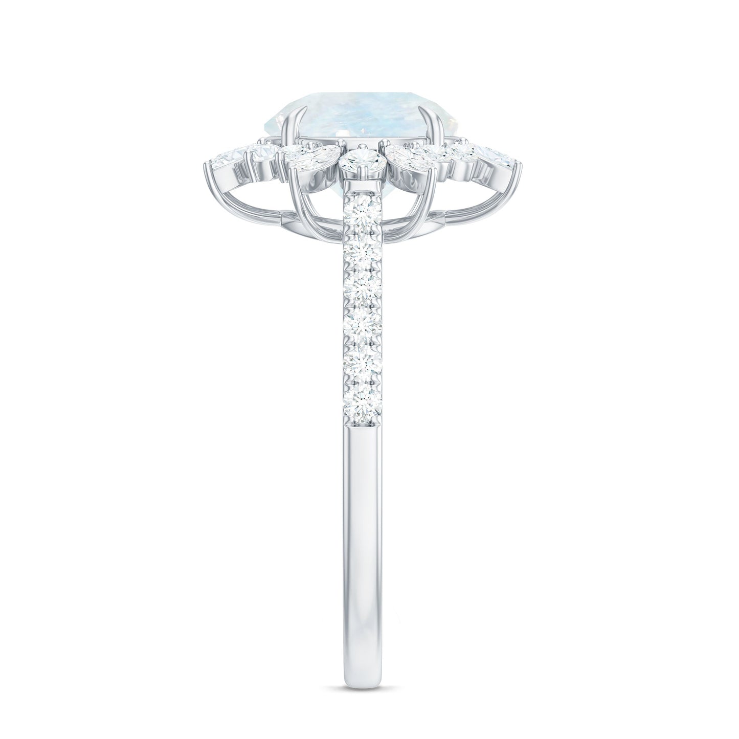 Round Moonstone Statement Ring with Moissanite Floral Halo