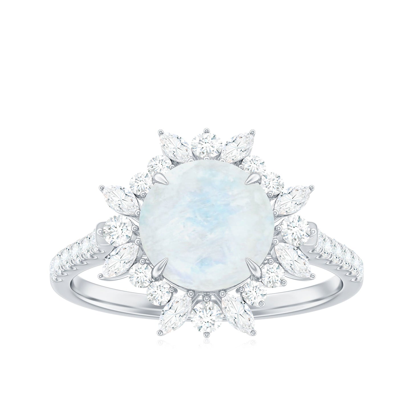 Round Moonstone Statement Ring with Moissanite Floral Halo