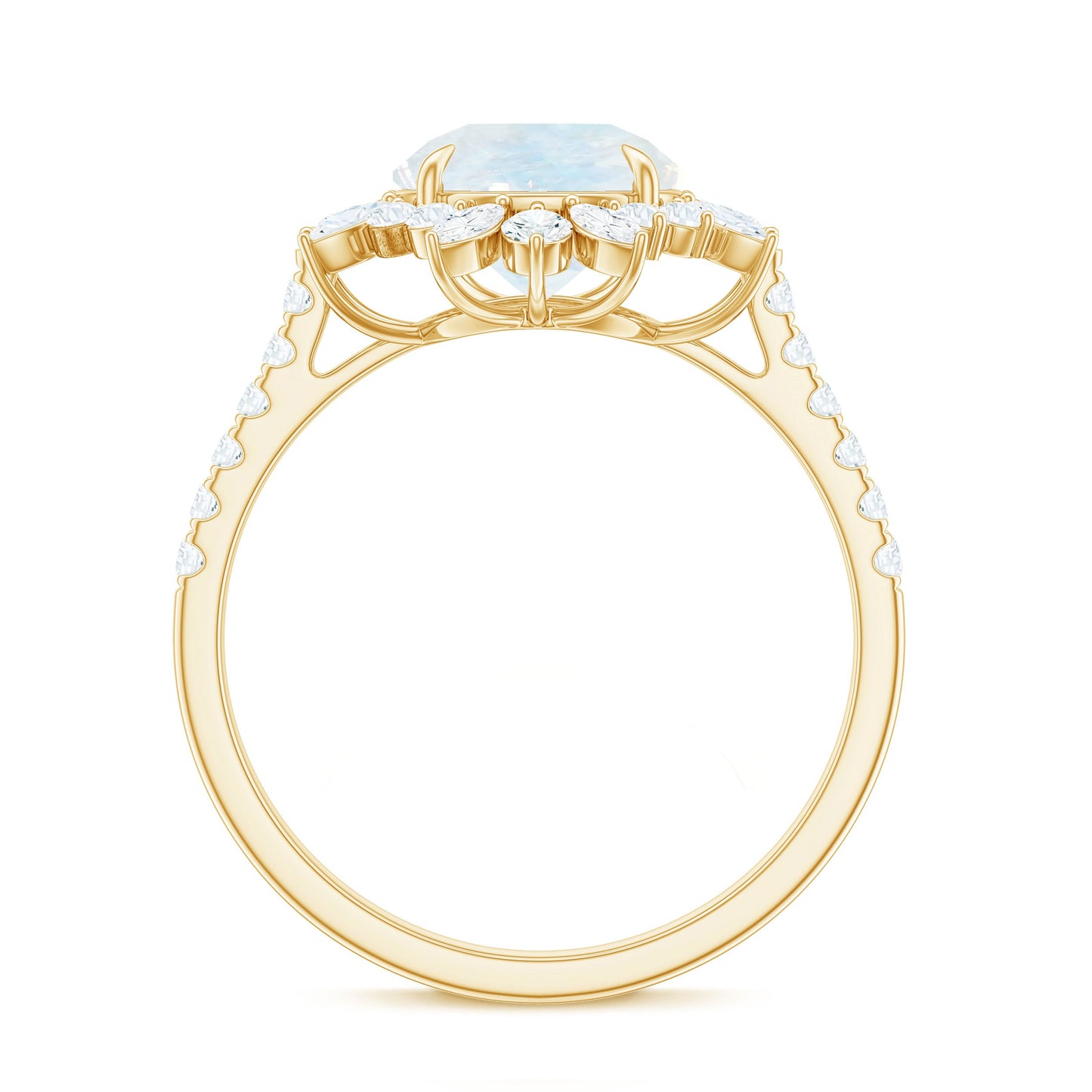 Round Moonstone Statement Ring with Moissanite Floral Halo