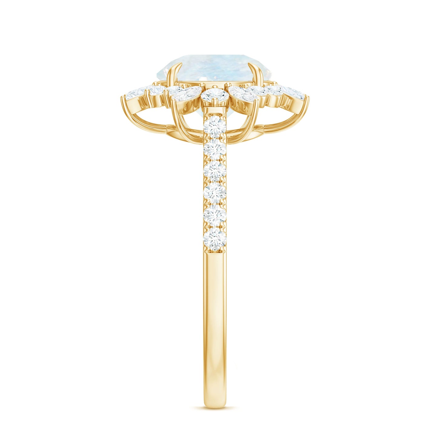 Round Moonstone Statement Ring with Moissanite Floral Halo