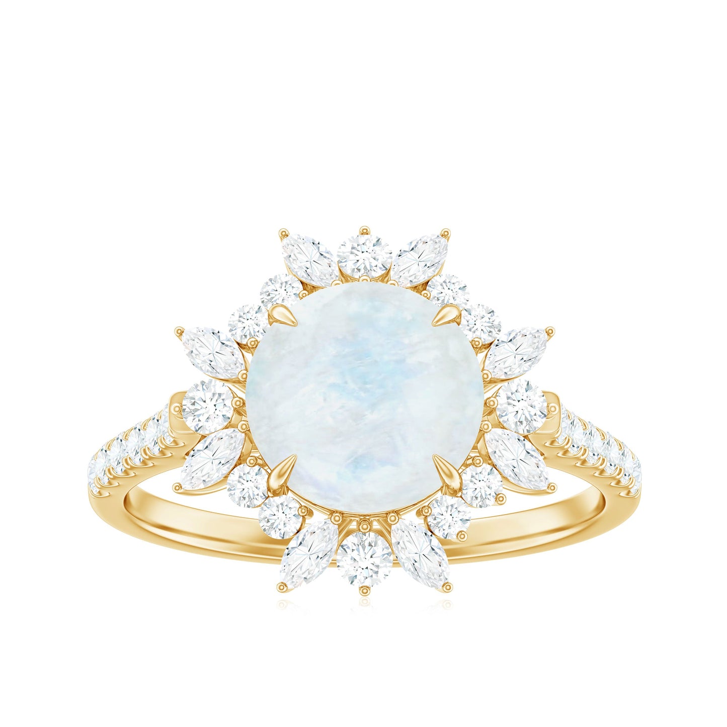 Round Moonstone Statement Ring with Moissanite Floral Halo