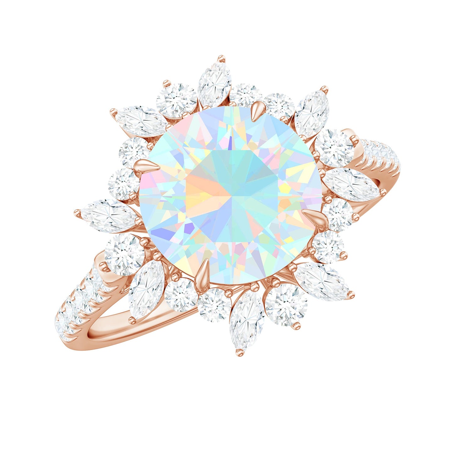 Natural 8mm Ethiopian Opal Halo Engagement Ring with Side Stones