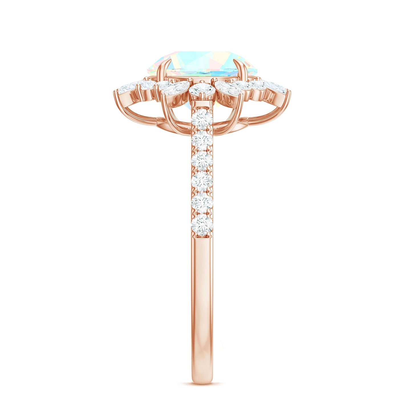 Natural 8mm Ethiopian Opal Halo Engagement Ring with Side Stones