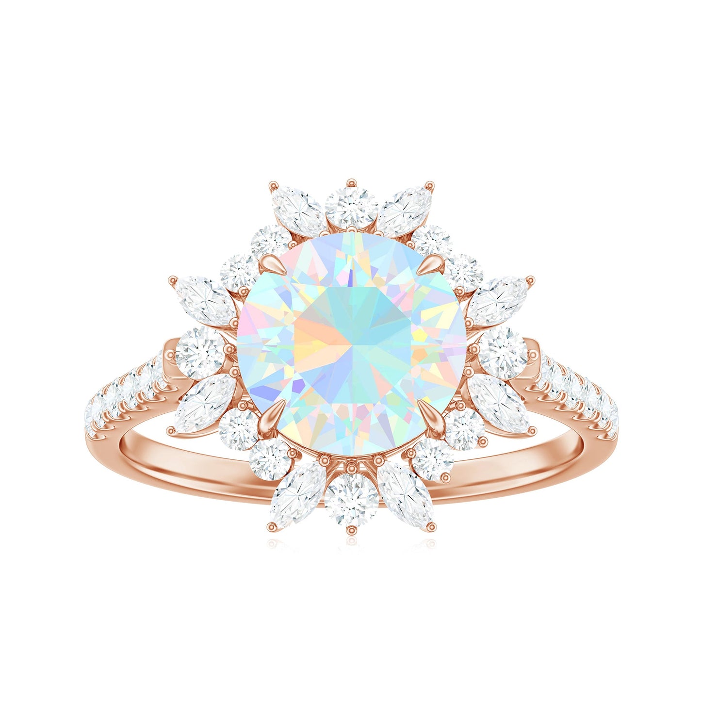 Natural 8mm Ethiopian Opal Halo Engagement Ring with Side Stones