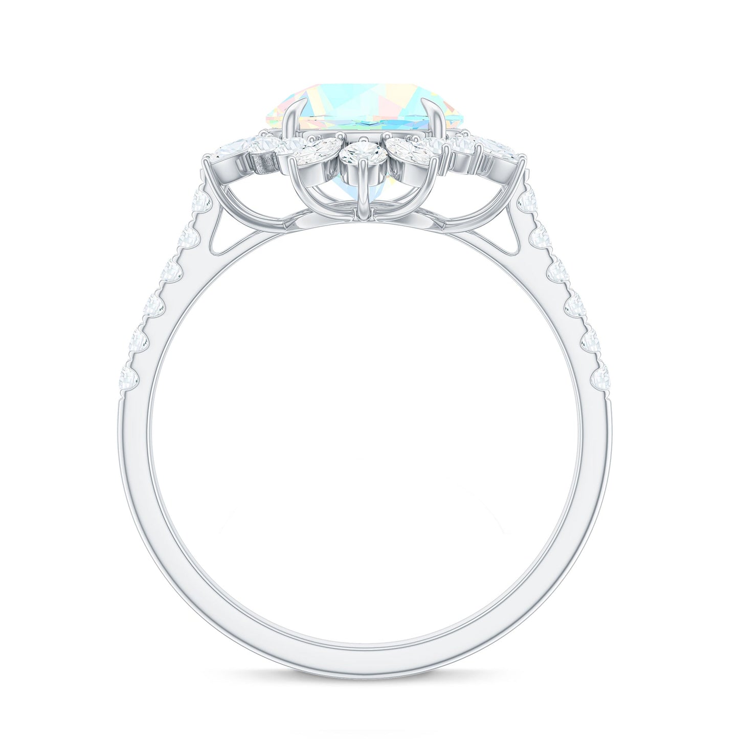 Natural 8mm Ethiopian Opal Halo Engagement Ring with Side Stones