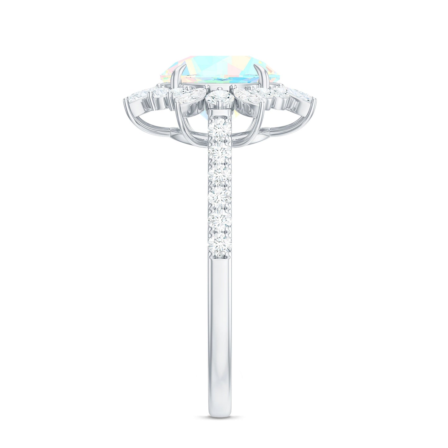 Natural 8mm Ethiopian Opal Halo Engagement Ring with Side Stones