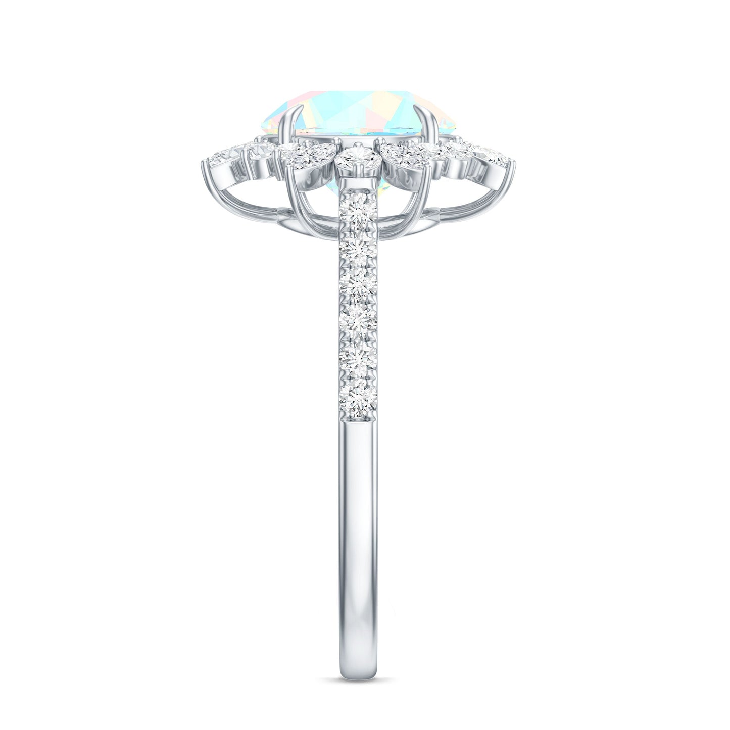 Natural 8mm Ethiopian Opal Halo Engagement Ring with Side Stones