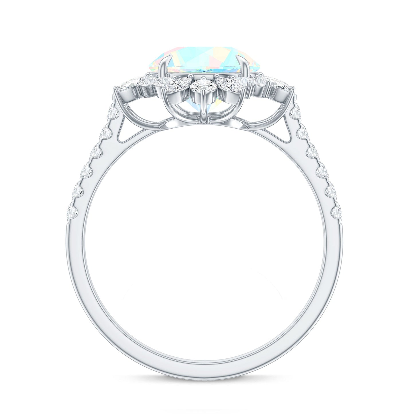 Natural 8mm Ethiopian Opal Halo Engagement Ring with Side Stones