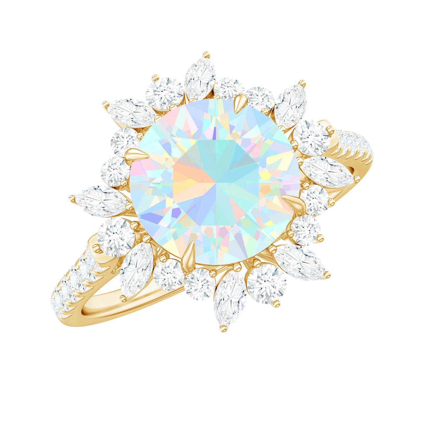 Natural 8mm Ethiopian Opal Halo Engagement Ring with Side Stones