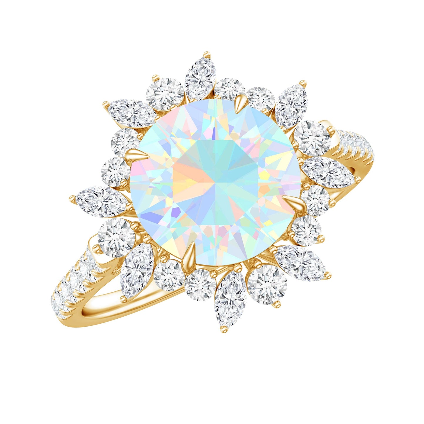 Natural 8mm Ethiopian Opal Halo Engagement Ring with Side Stones