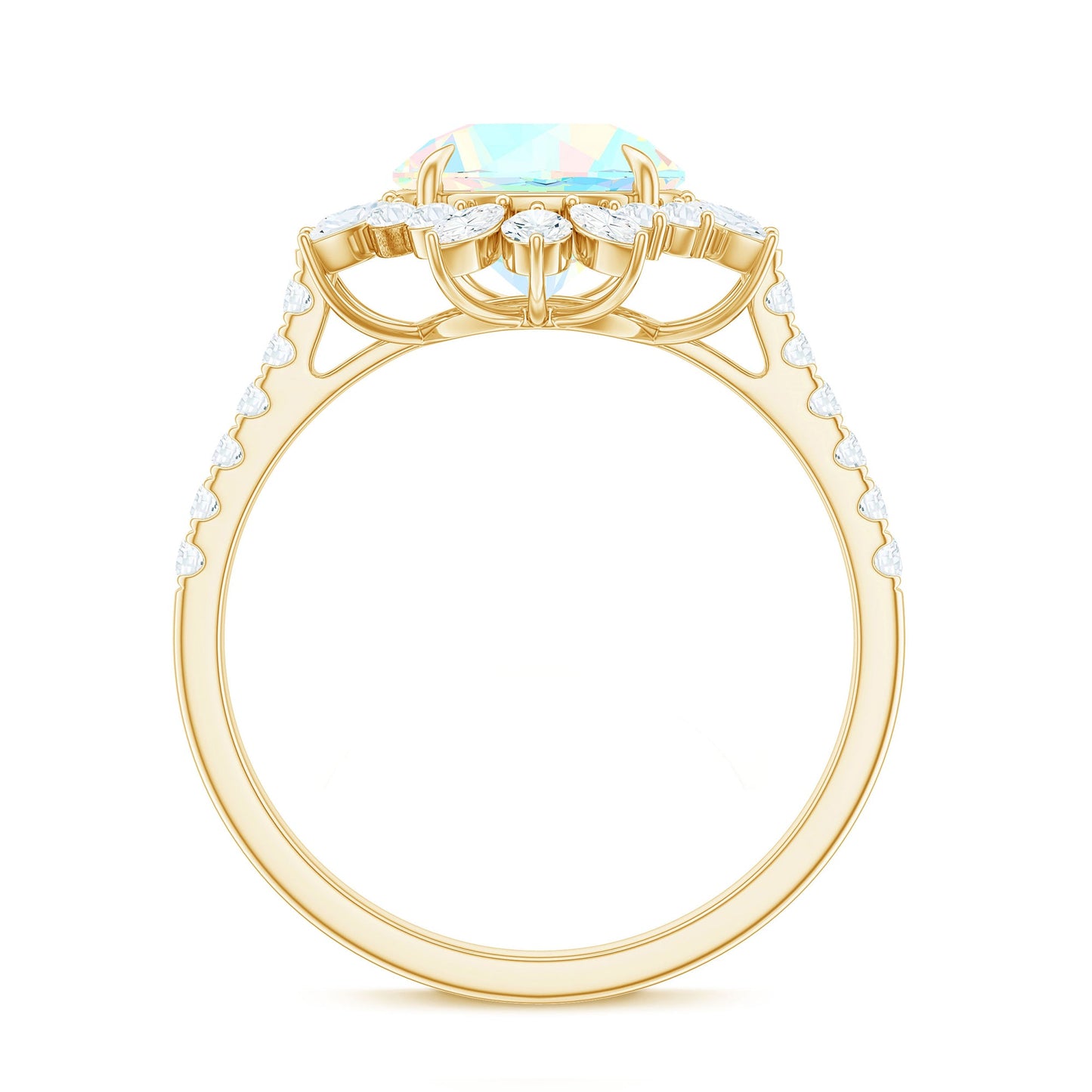 Natural 8mm Ethiopian Opal Halo Engagement Ring with Side Stones