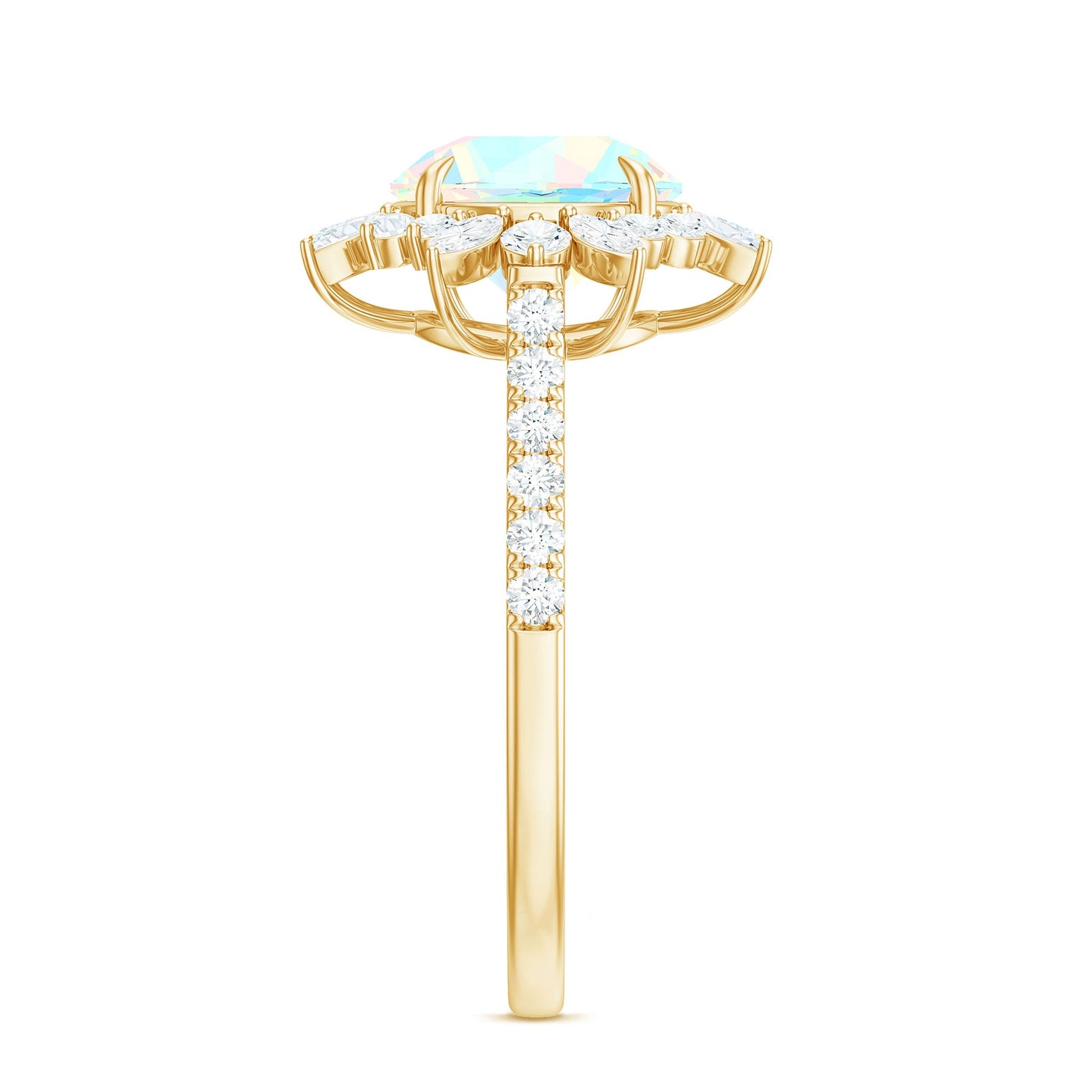 Natural 8mm Ethiopian Opal Halo Engagement Ring with Side Stones
