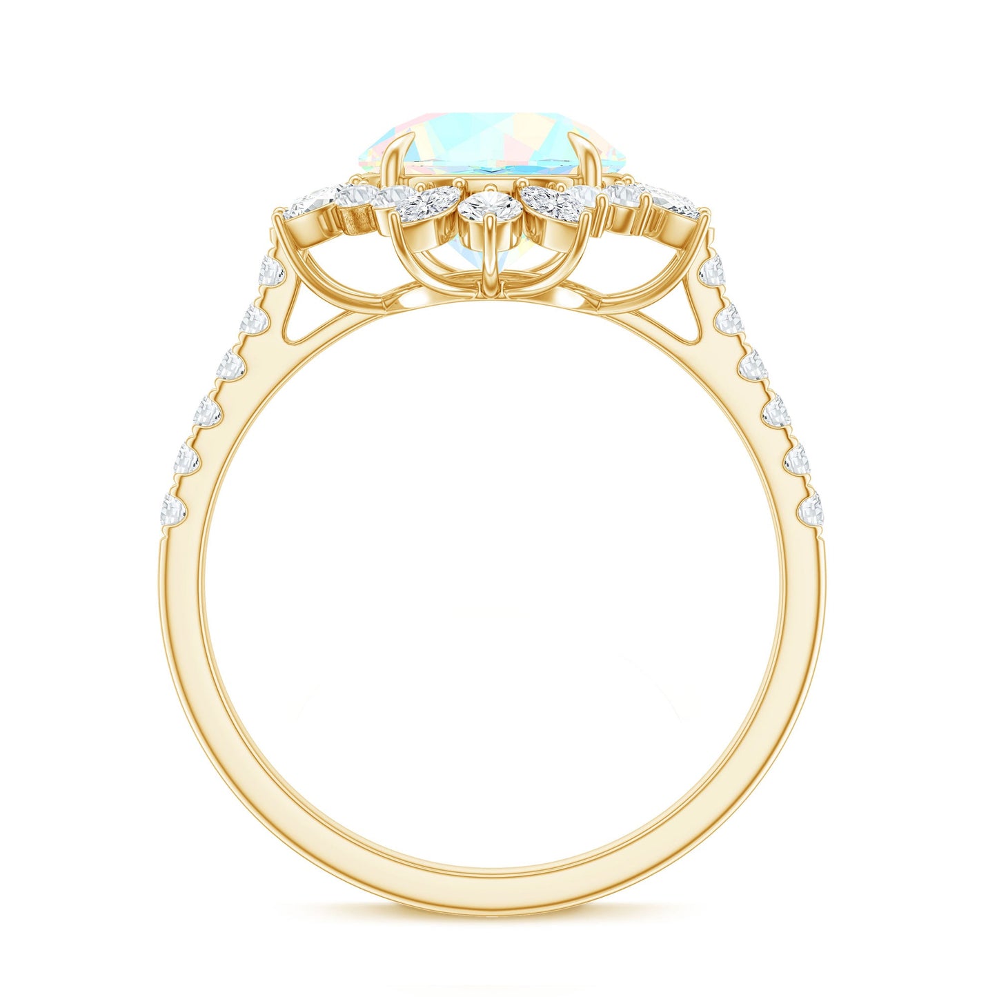 Natural 8mm Ethiopian Opal Halo Engagement Ring with Side Stones