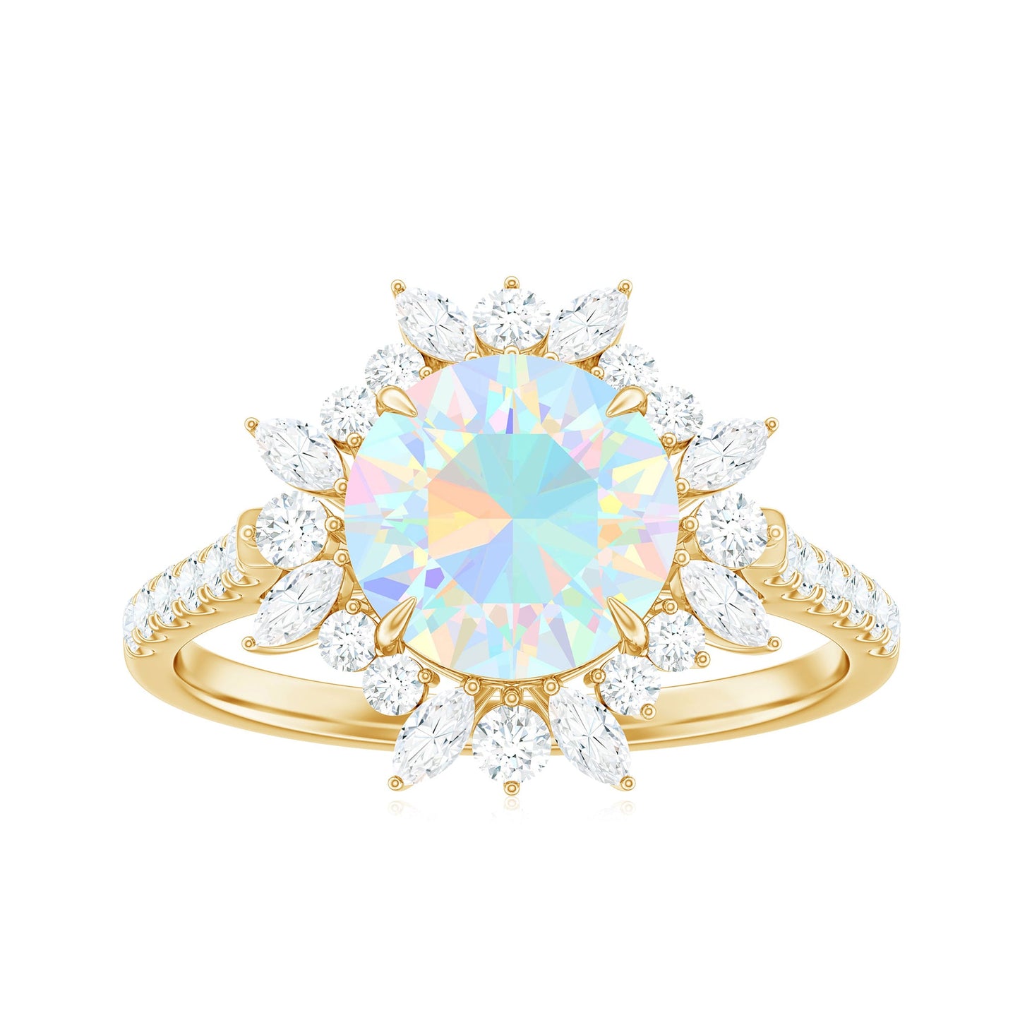 Natural 8mm Ethiopian Opal Halo Engagement Ring with Side Stones