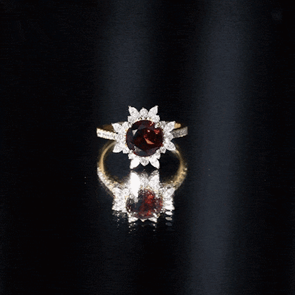 Real 8mm Garnet Statement Engagement Ring with Diamond Halo
