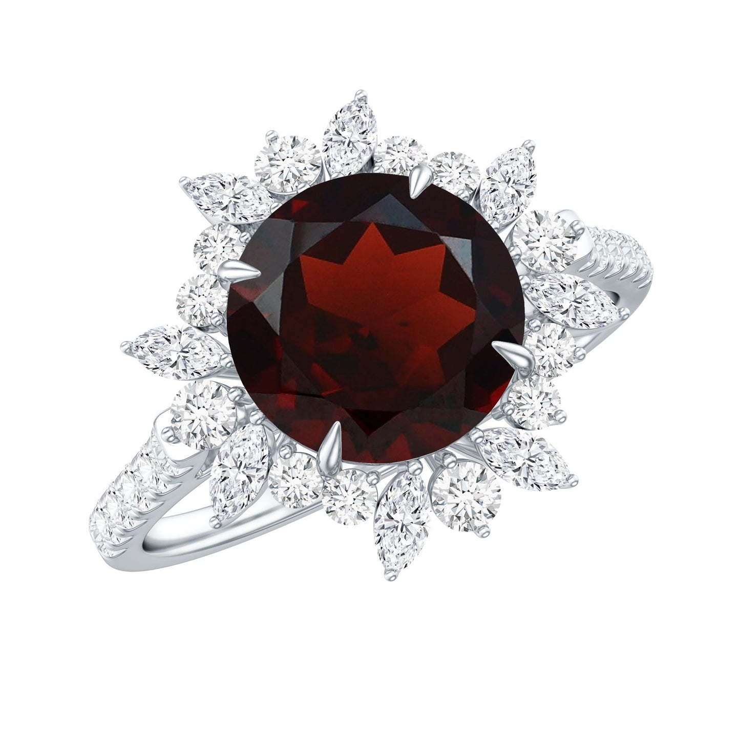 Real 8mm Garnet Statement Engagement Ring with Diamond Halo
