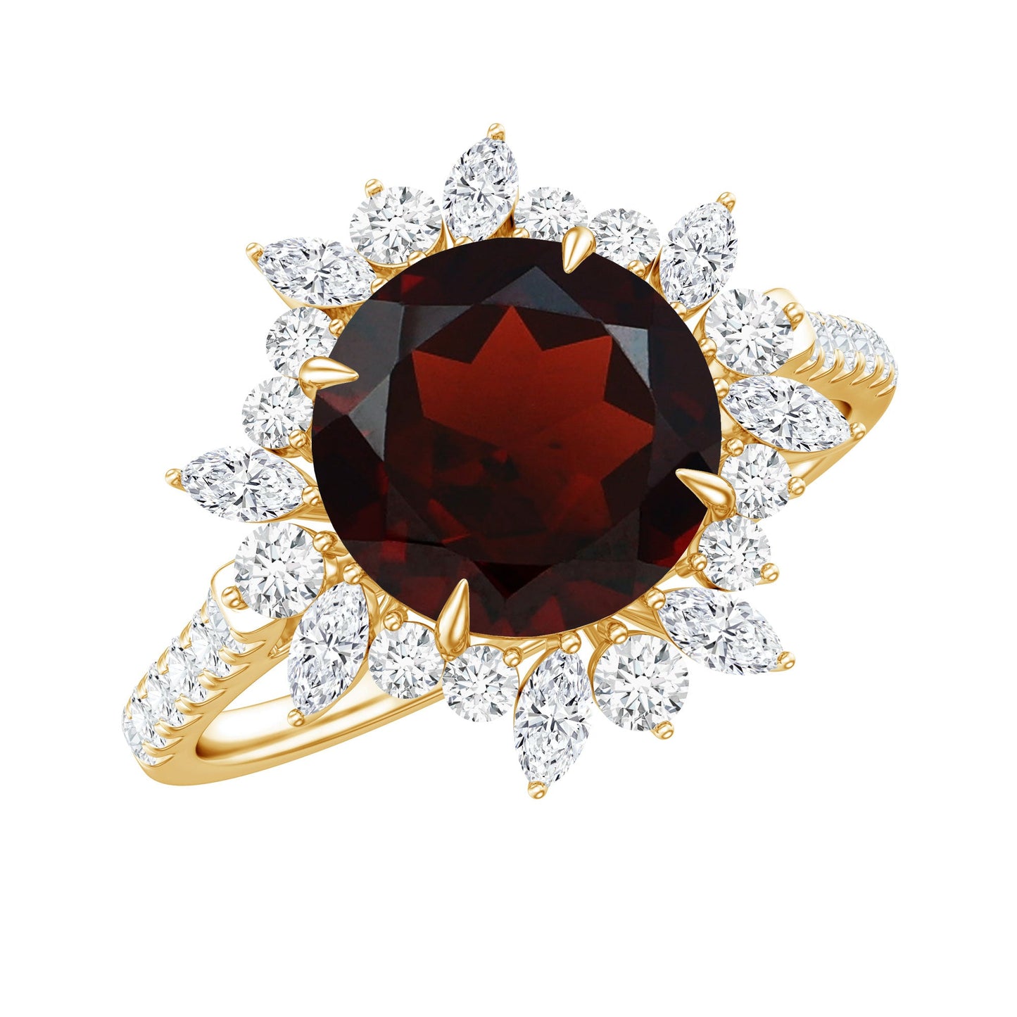 Real 8mm Garnet Statement Engagement Ring with Diamond Halo