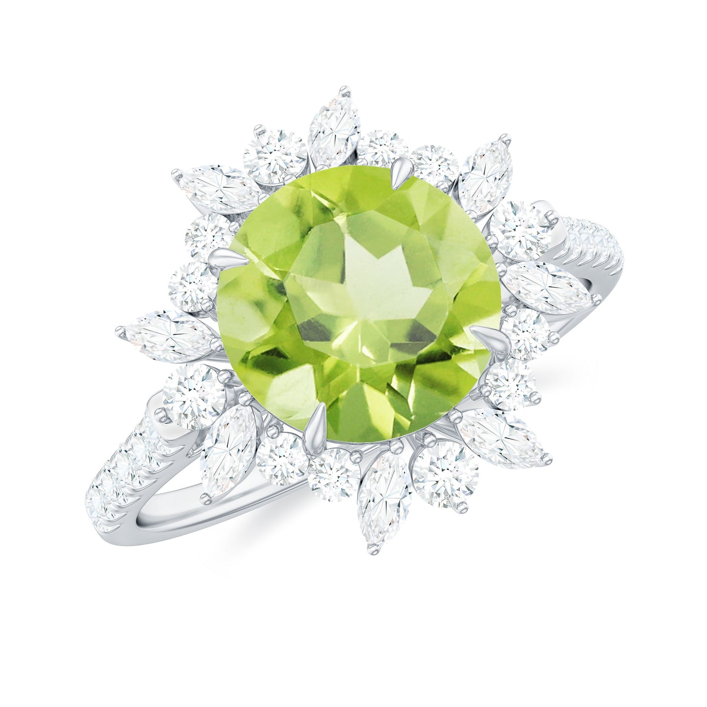 Natural 2 Carat Peridot Statement Engagement Ring with Halo
