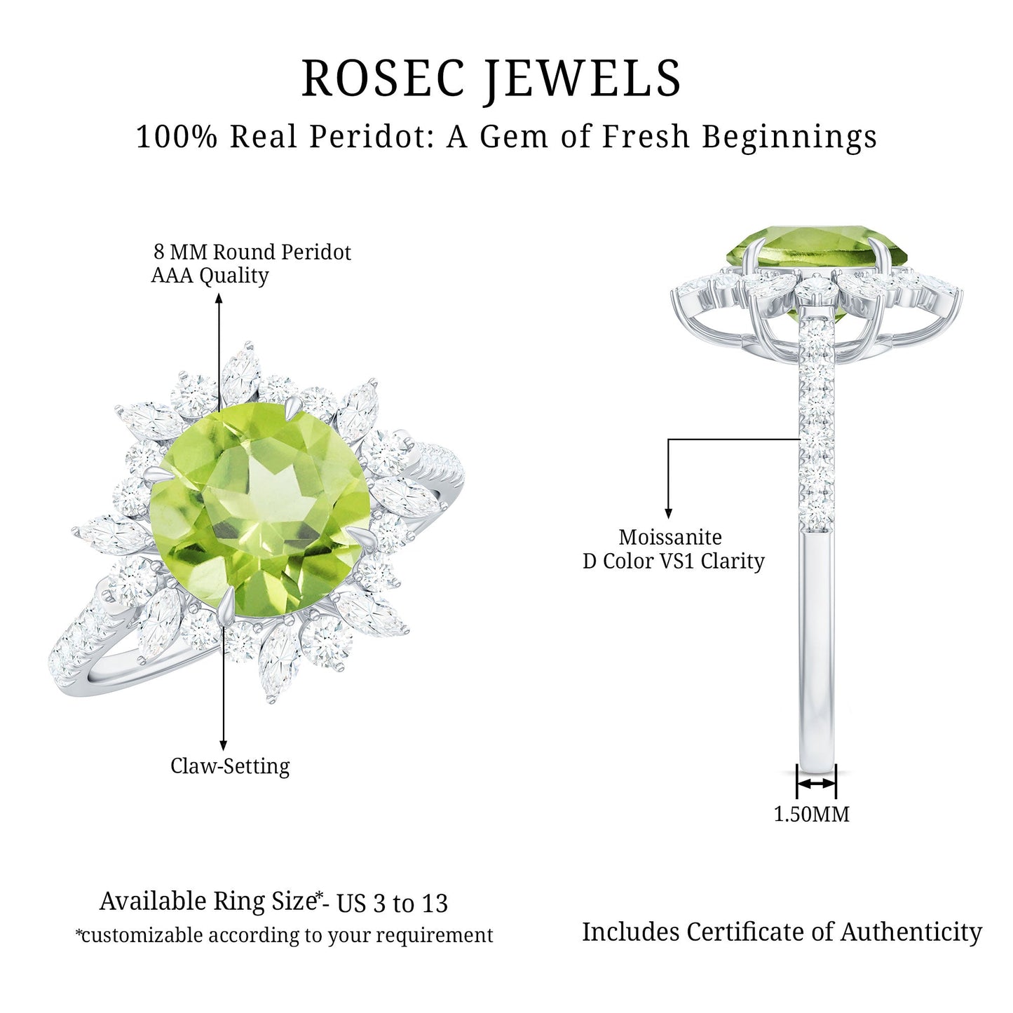 Natural 2 Carat Peridot Statement Engagement Ring with Halo