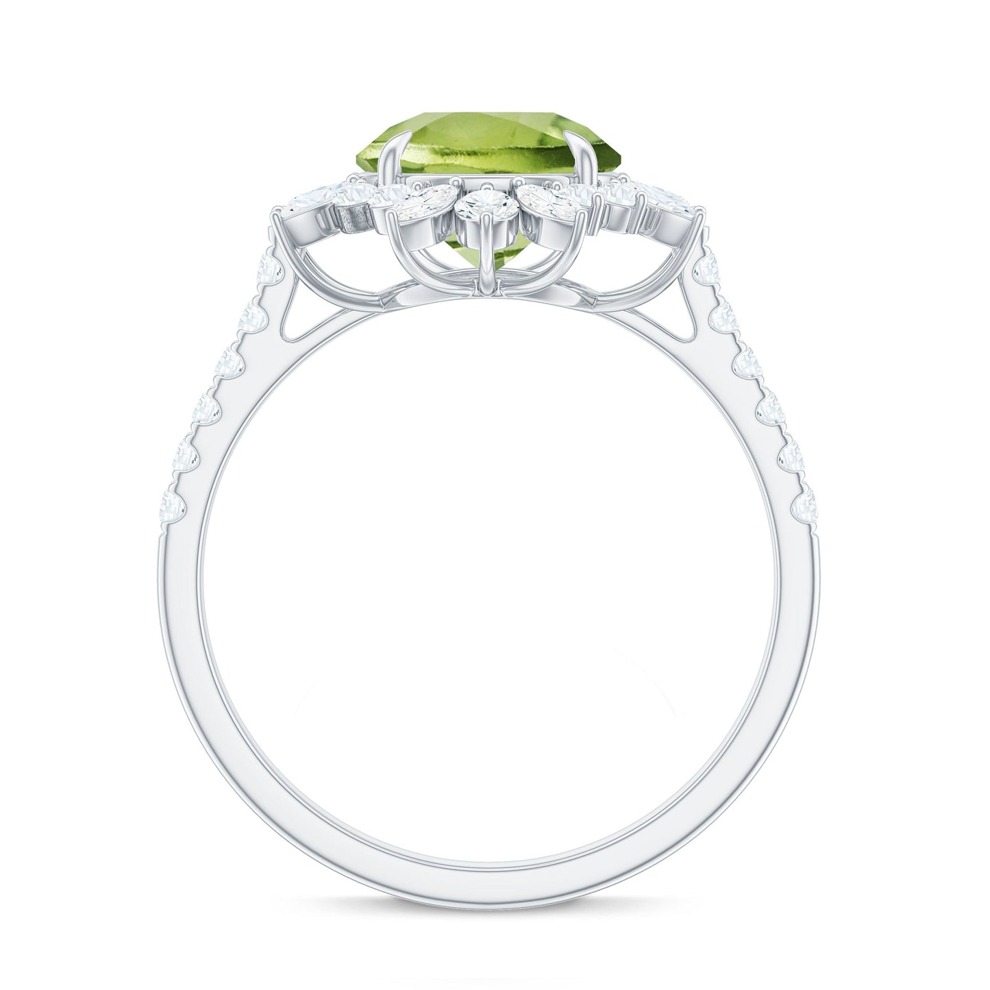 Natural 2 Carat Peridot Statement Engagement Ring with Halo