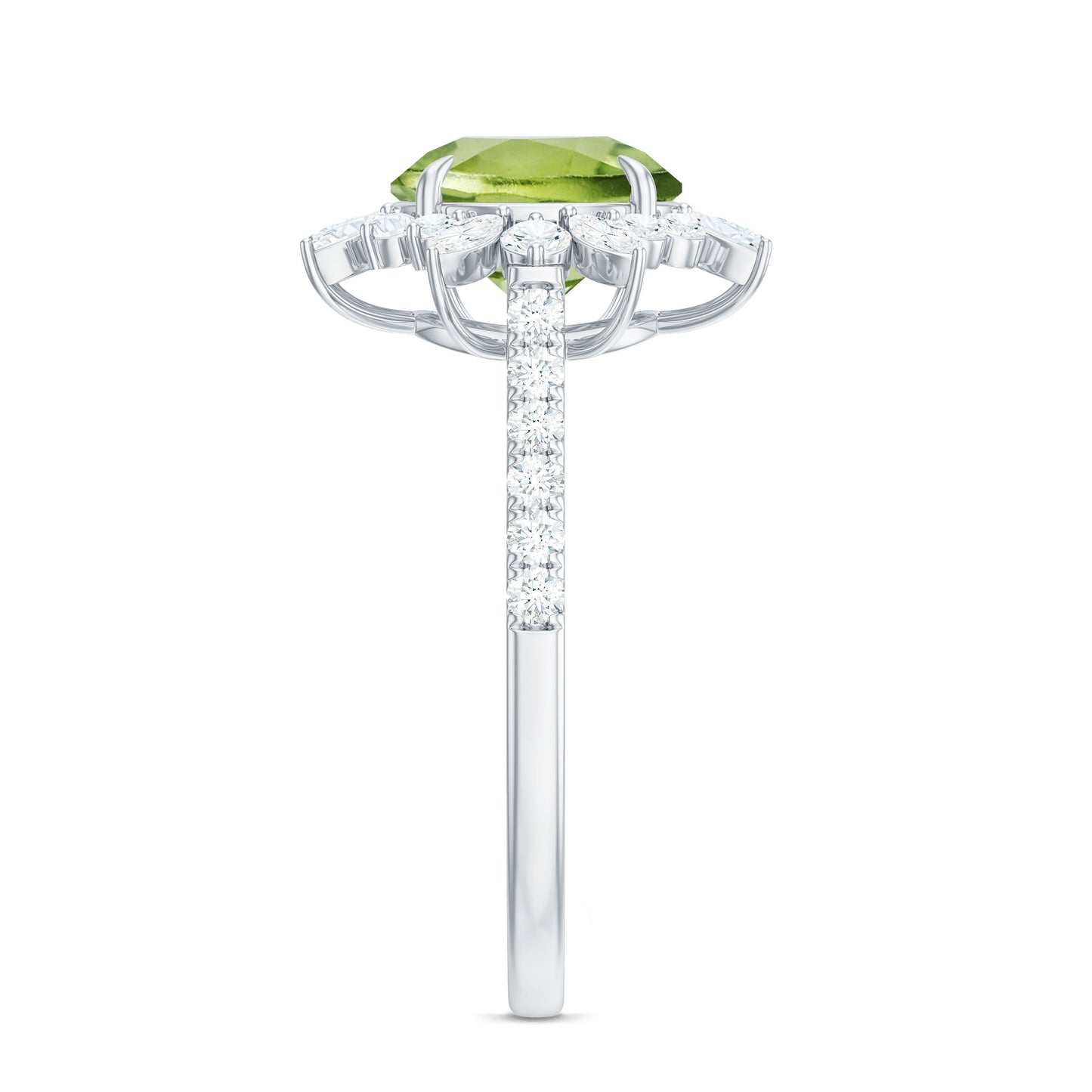 Natural 2 Carat Peridot Statement Engagement Ring with Halo