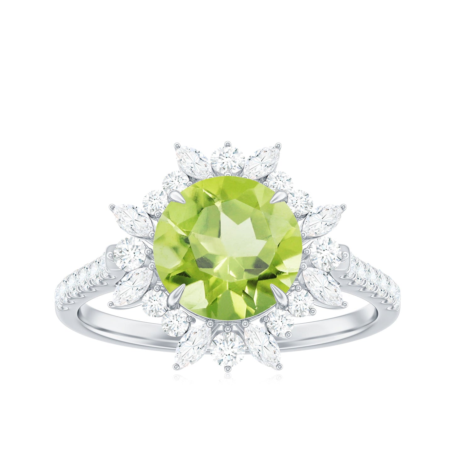 Natural 2 Carat Peridot Statement Engagement Ring with Halo