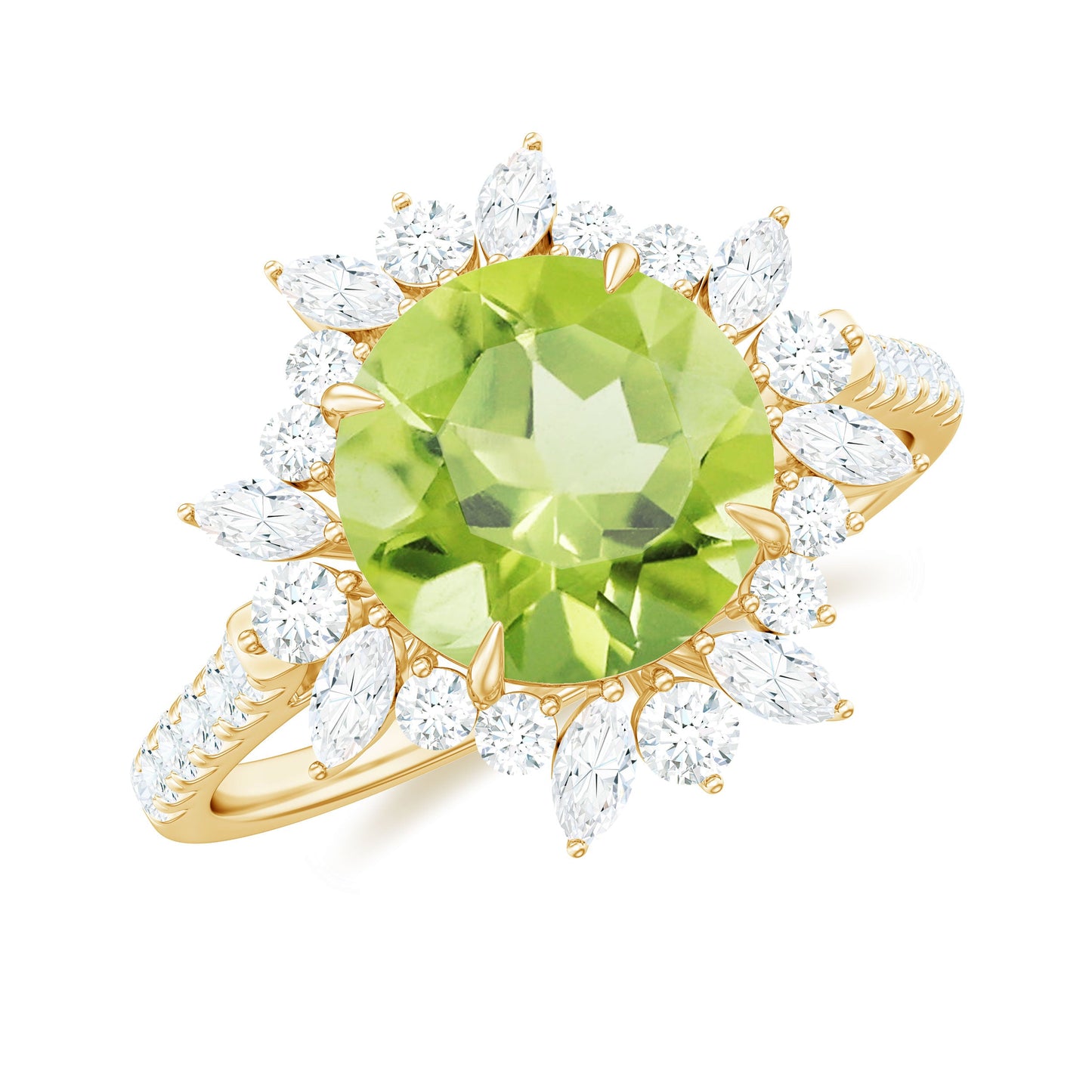 Natural 2 Carat Peridot Statement Engagement Ring with Halo