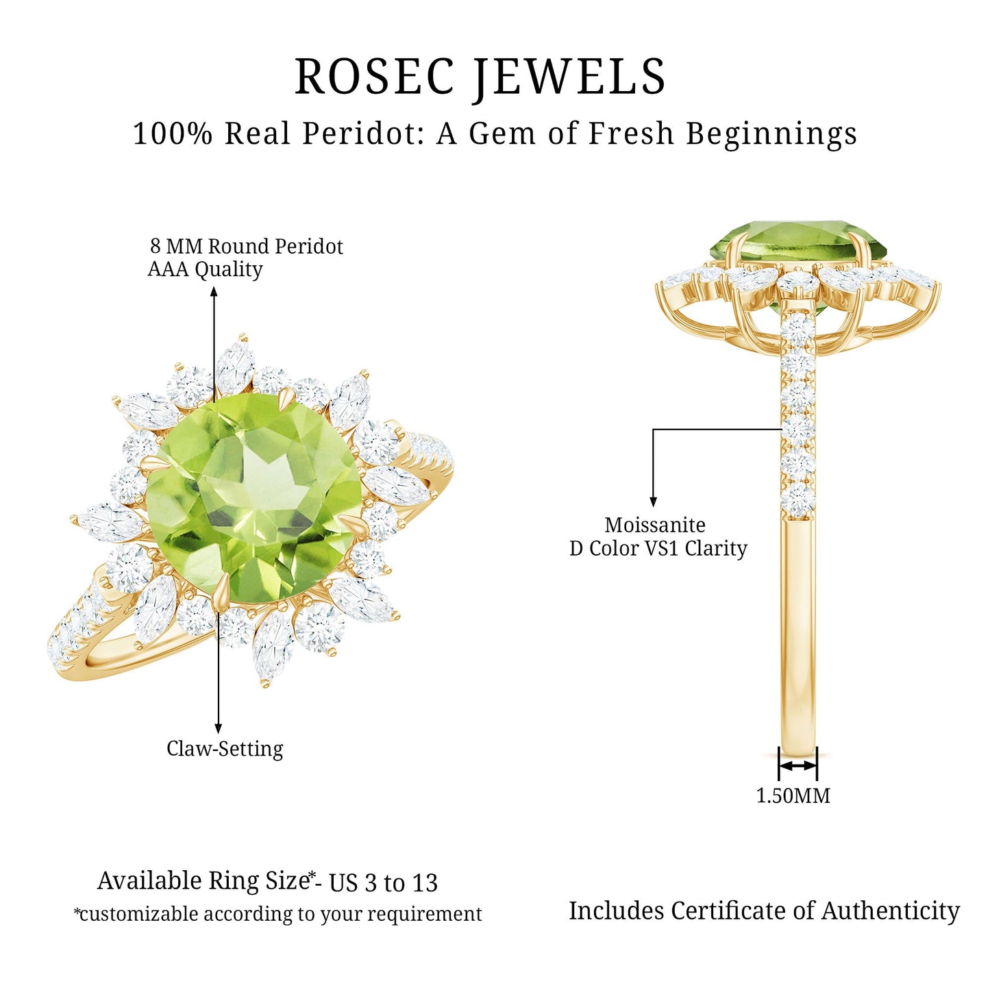 Natural 2 Carat Peridot Statement Engagement Ring with Halo