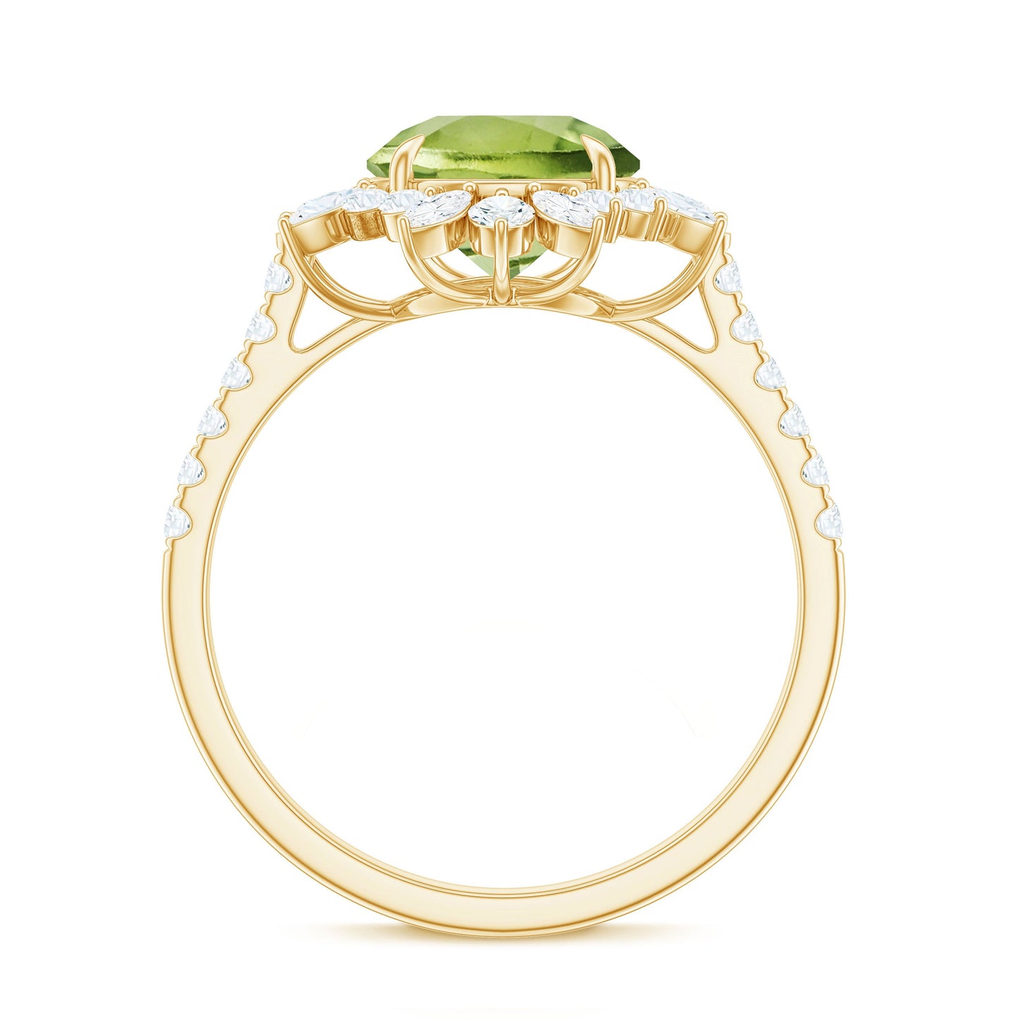 Natural 2 Carat Peridot Statement Engagement Ring with Halo