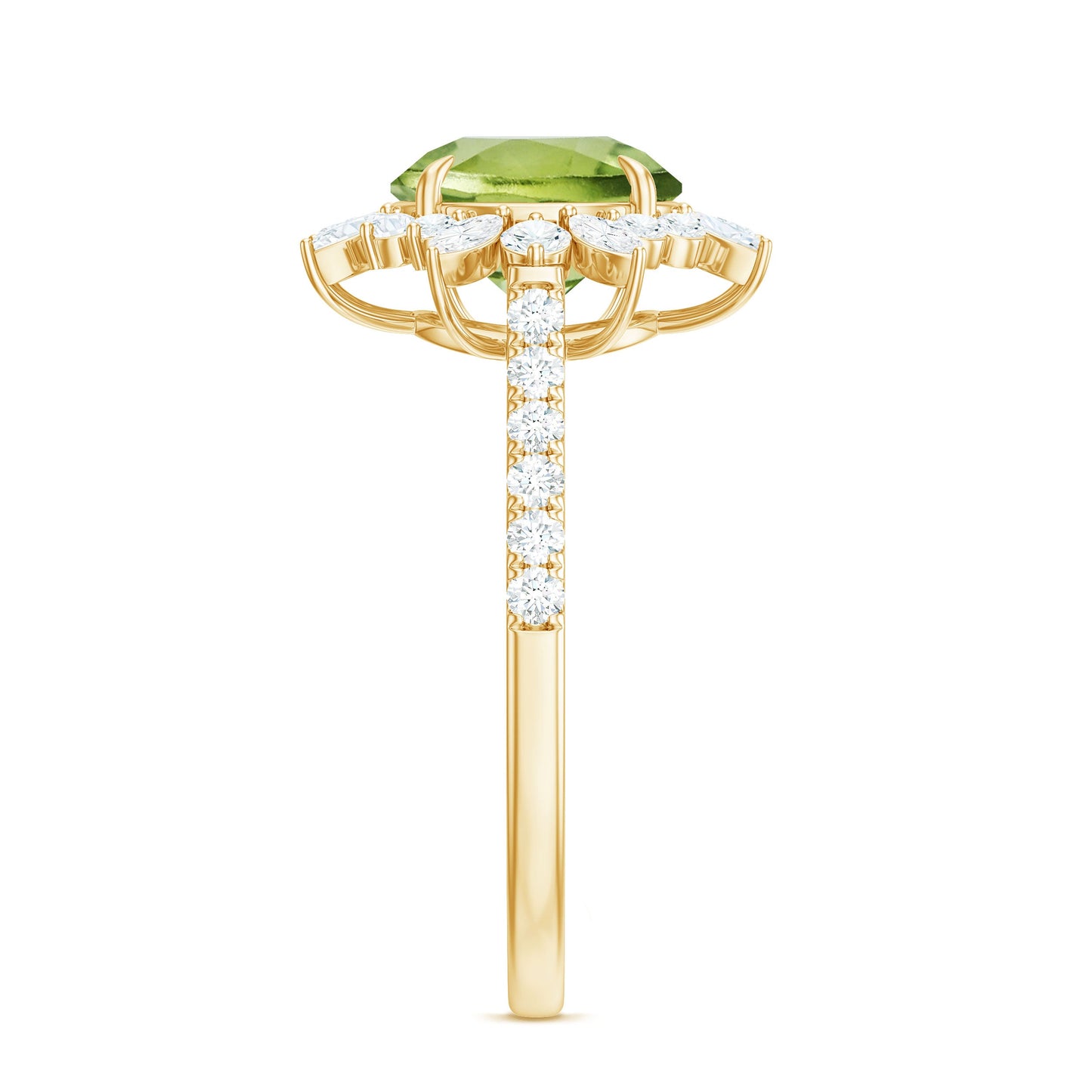 Natural 2 Carat Peridot Statement Engagement Ring with Halo