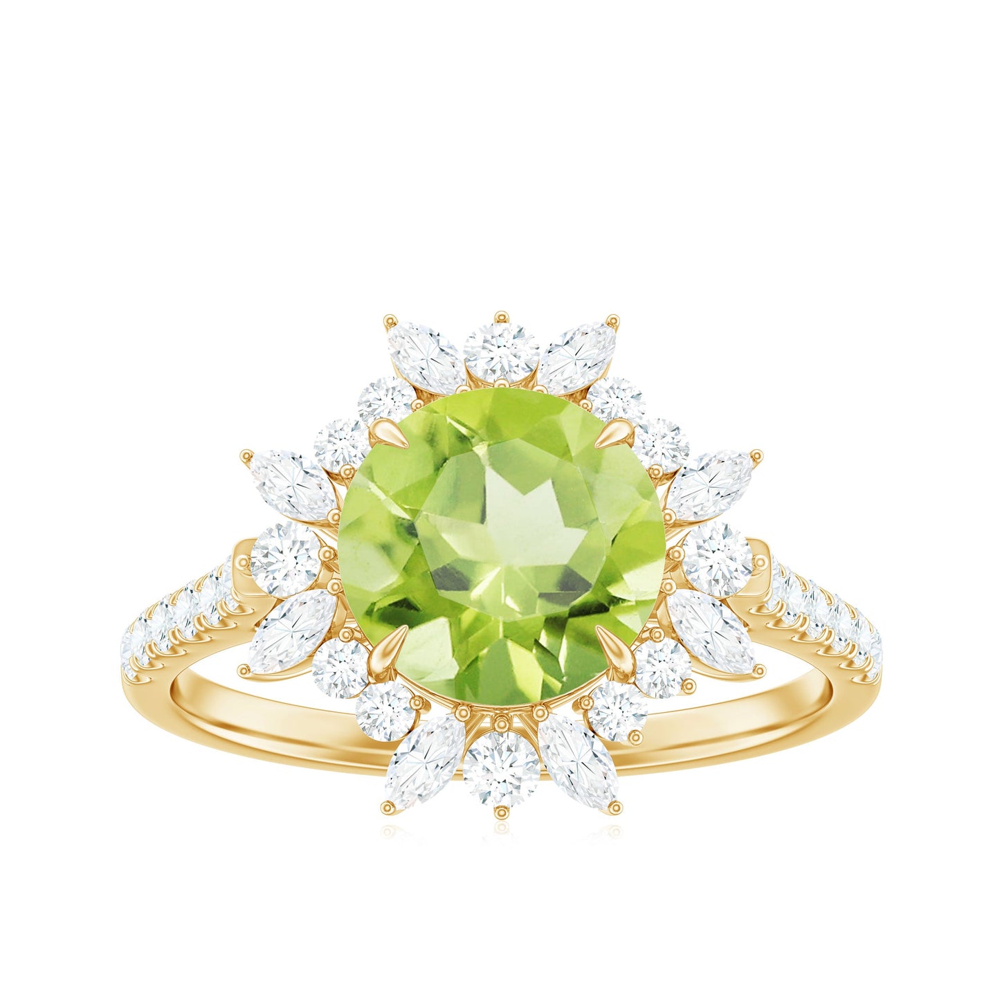 Natural 2 Carat Peridot Statement Engagement Ring with Halo