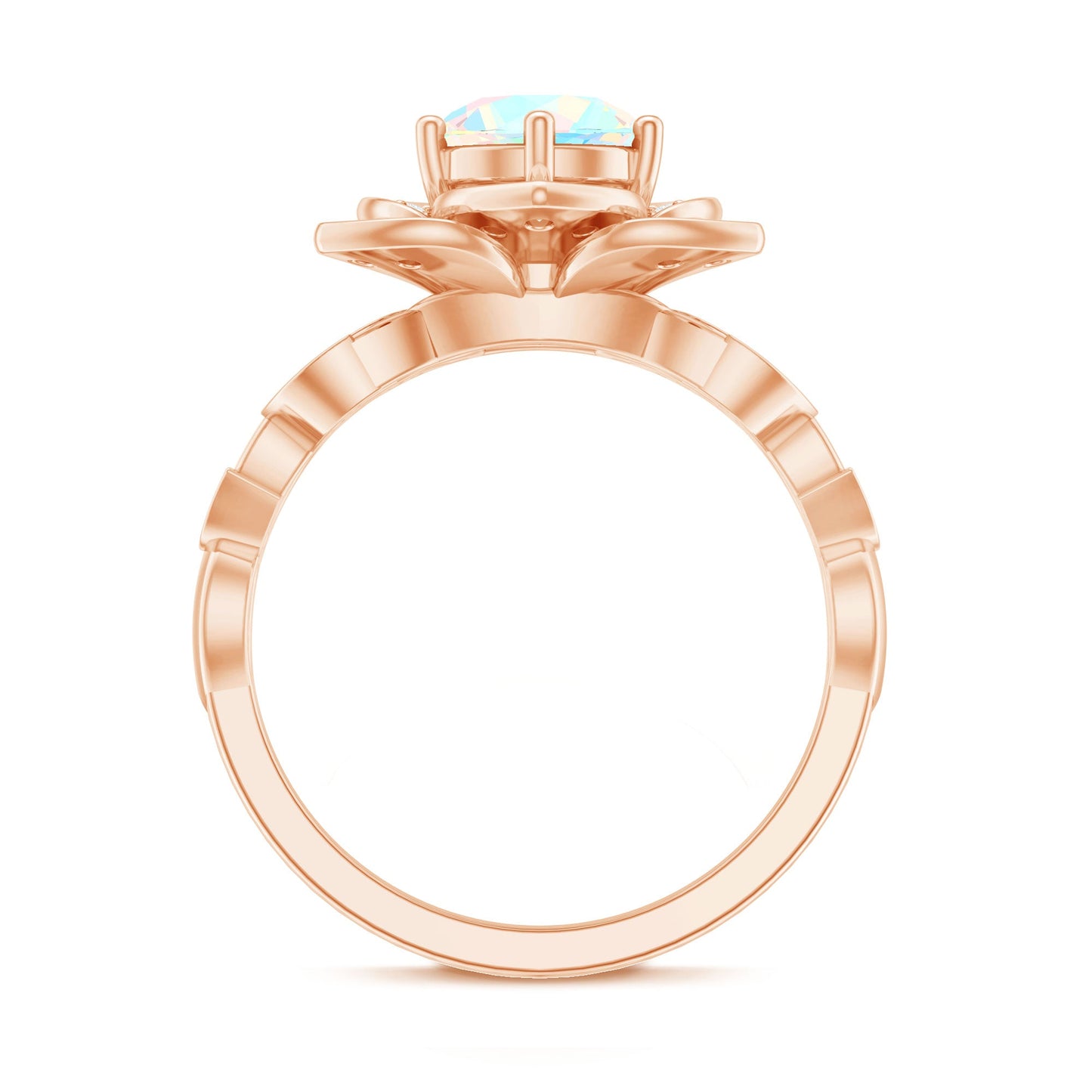 Natural 8mm Ethiopian Opal Flower Engagement Ring with Diamond